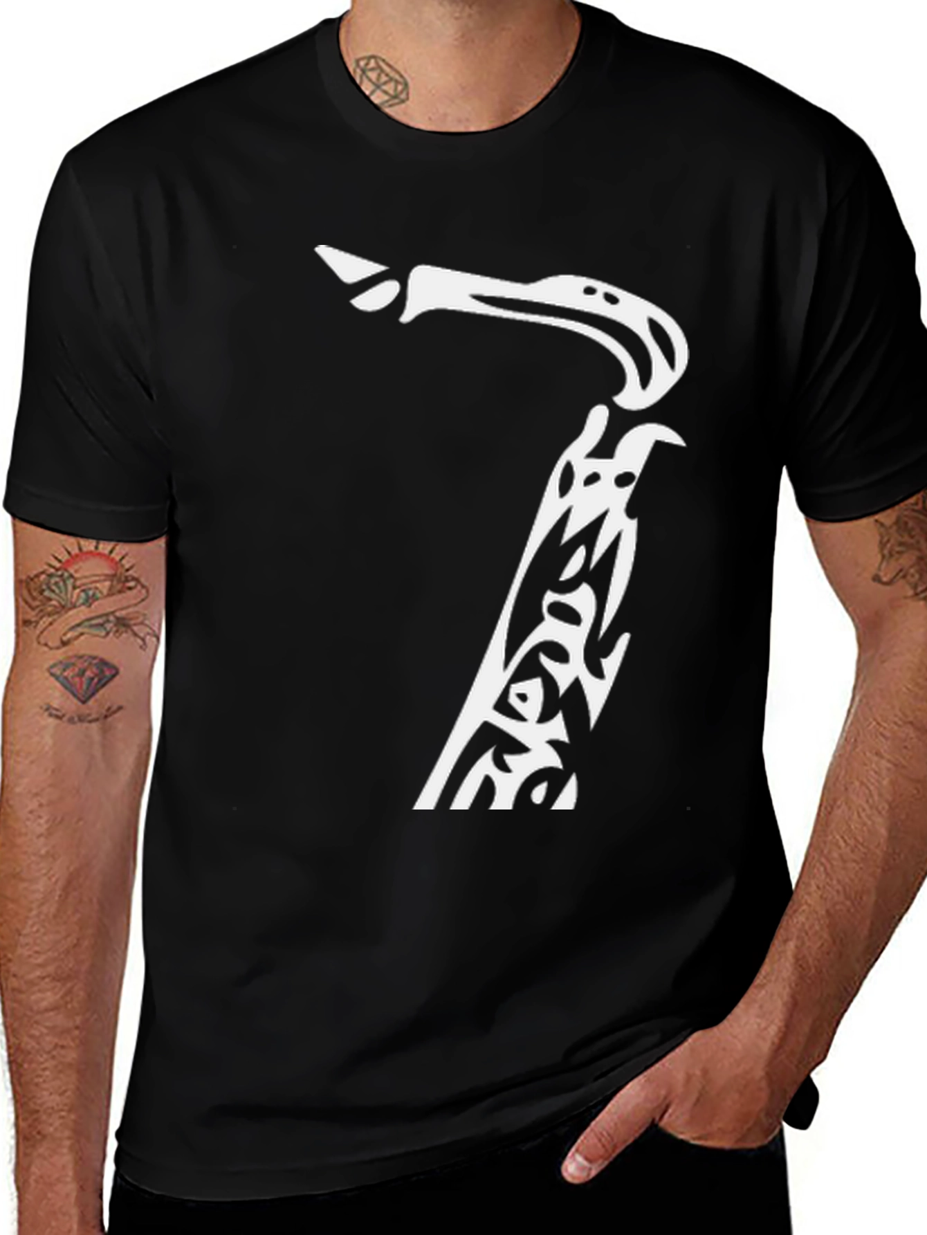 Variant 16 of Saxophone Graphic Print Black T-Shirt