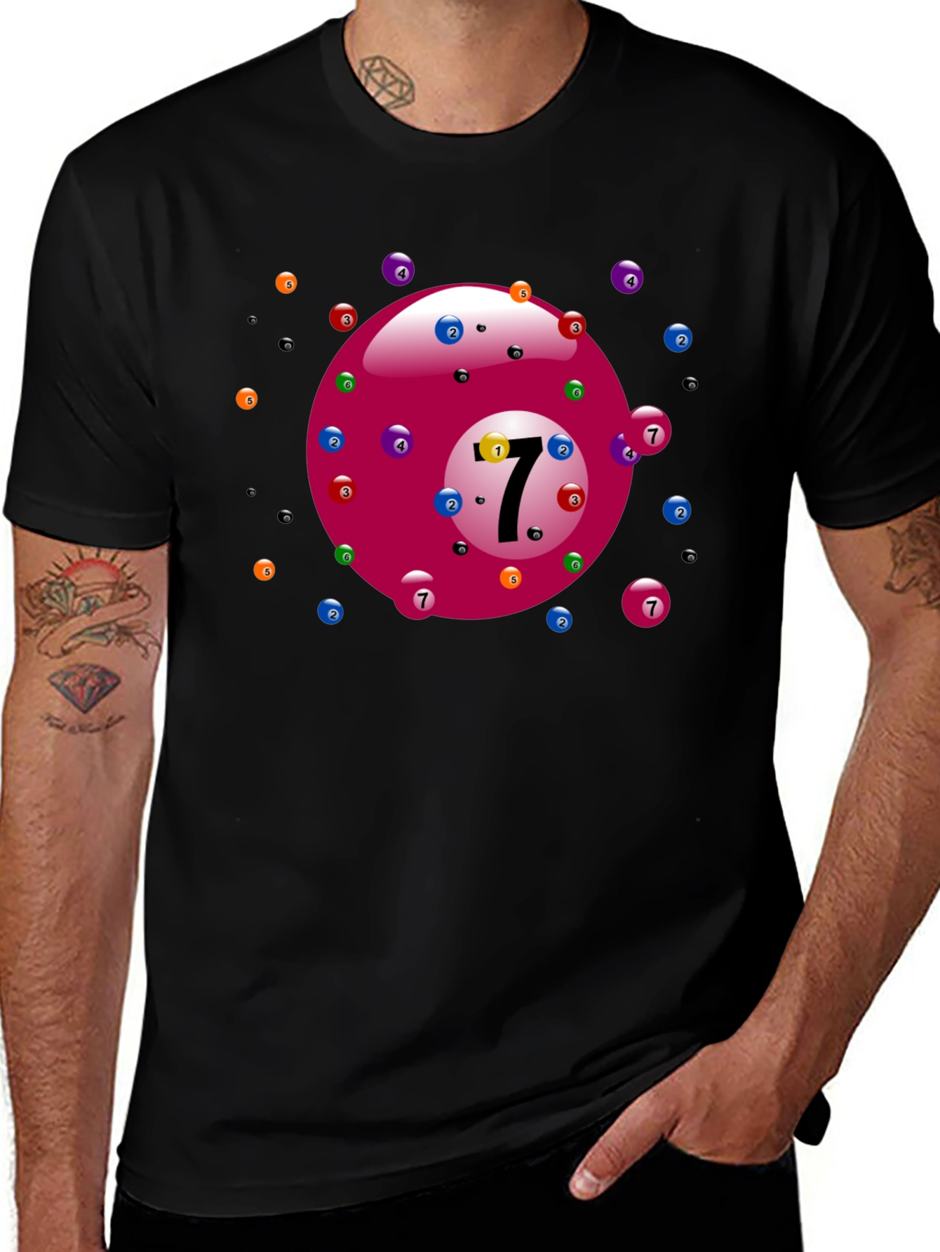 Variant 13 of Lucky 7 Billiard Ball Graphic Tee - Black