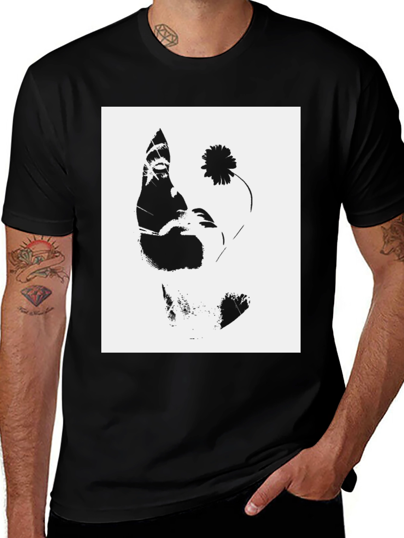 Variant 26 of Abstract Face & Flower Graphic Black T-Shirt