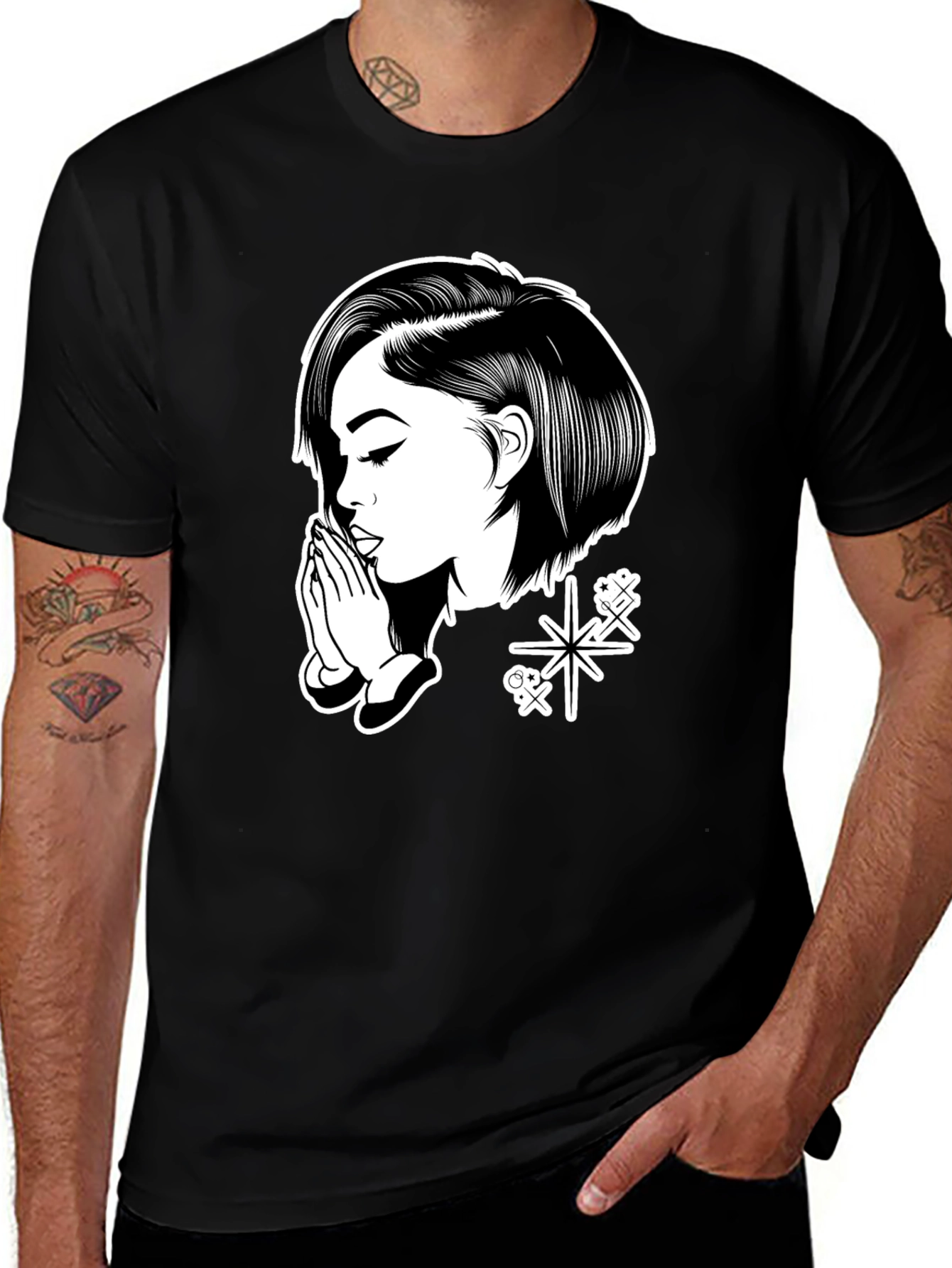 Variant 14 of Praying Girl Graphic Black T-Shirt