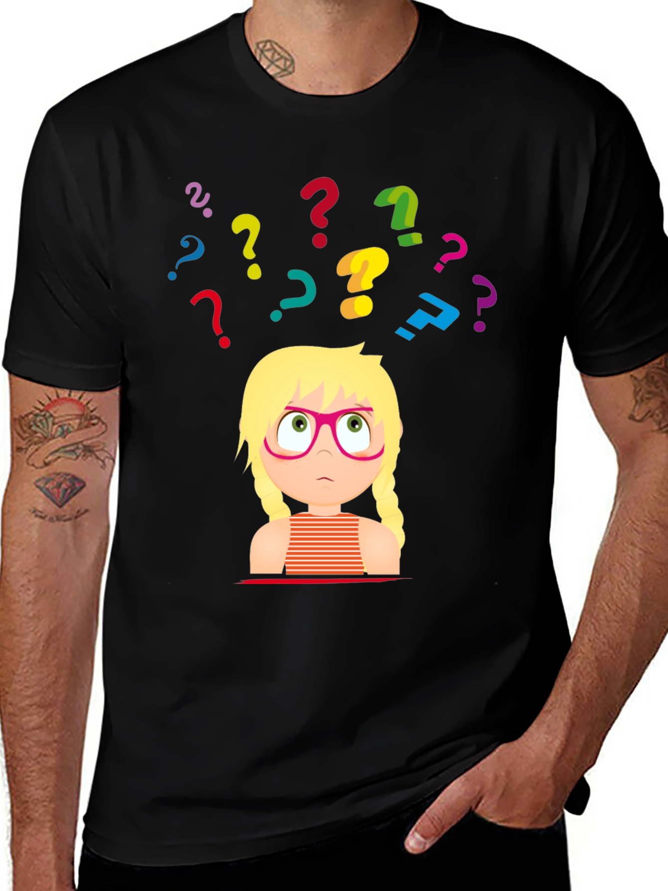 Variant 27 of Puzzled Girl Graphic Tee - Black Cotton T-Shirt