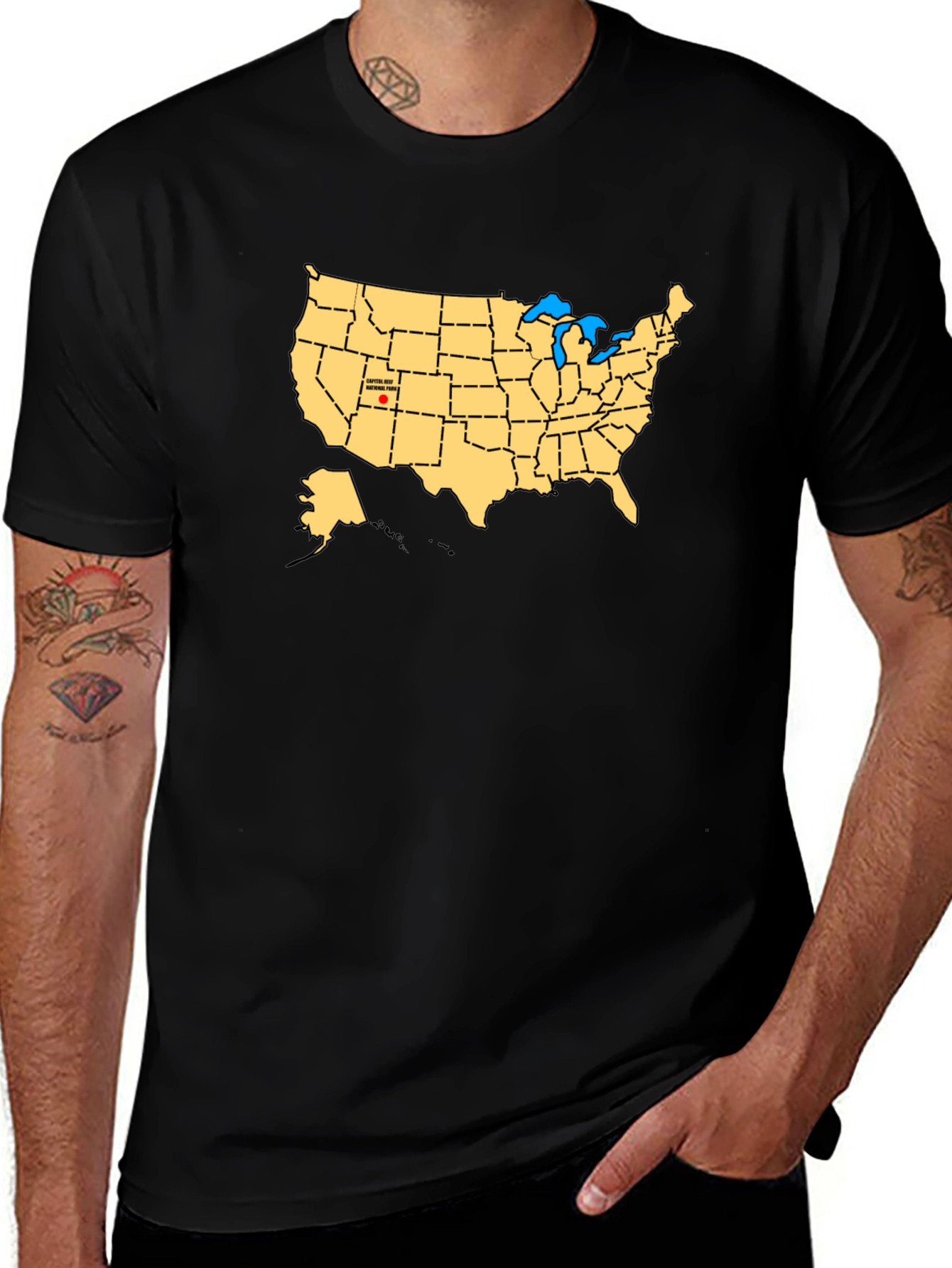 USA Map Graphic T-Shirt - Black