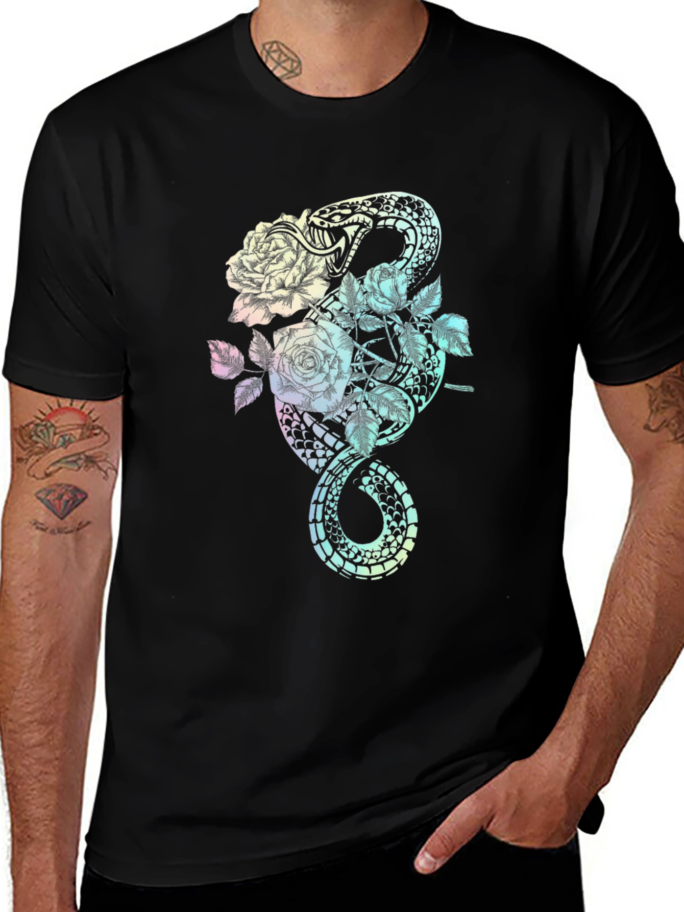 Variant 3 of Snake & Roses Graphic Tee - Black Casual T-Shirt