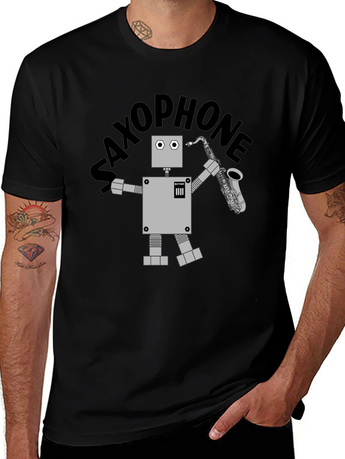 Variant 5 of Robot Saxophone Player Graphic T-Shirt