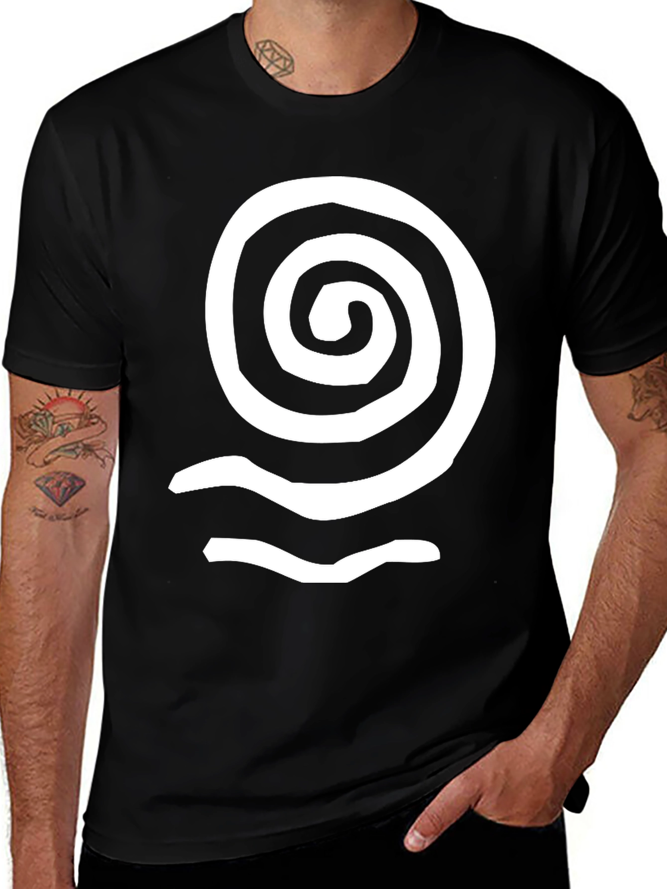 Variant 12 of Spiral Wave Graphic Tee - Black Cotton Casual Top