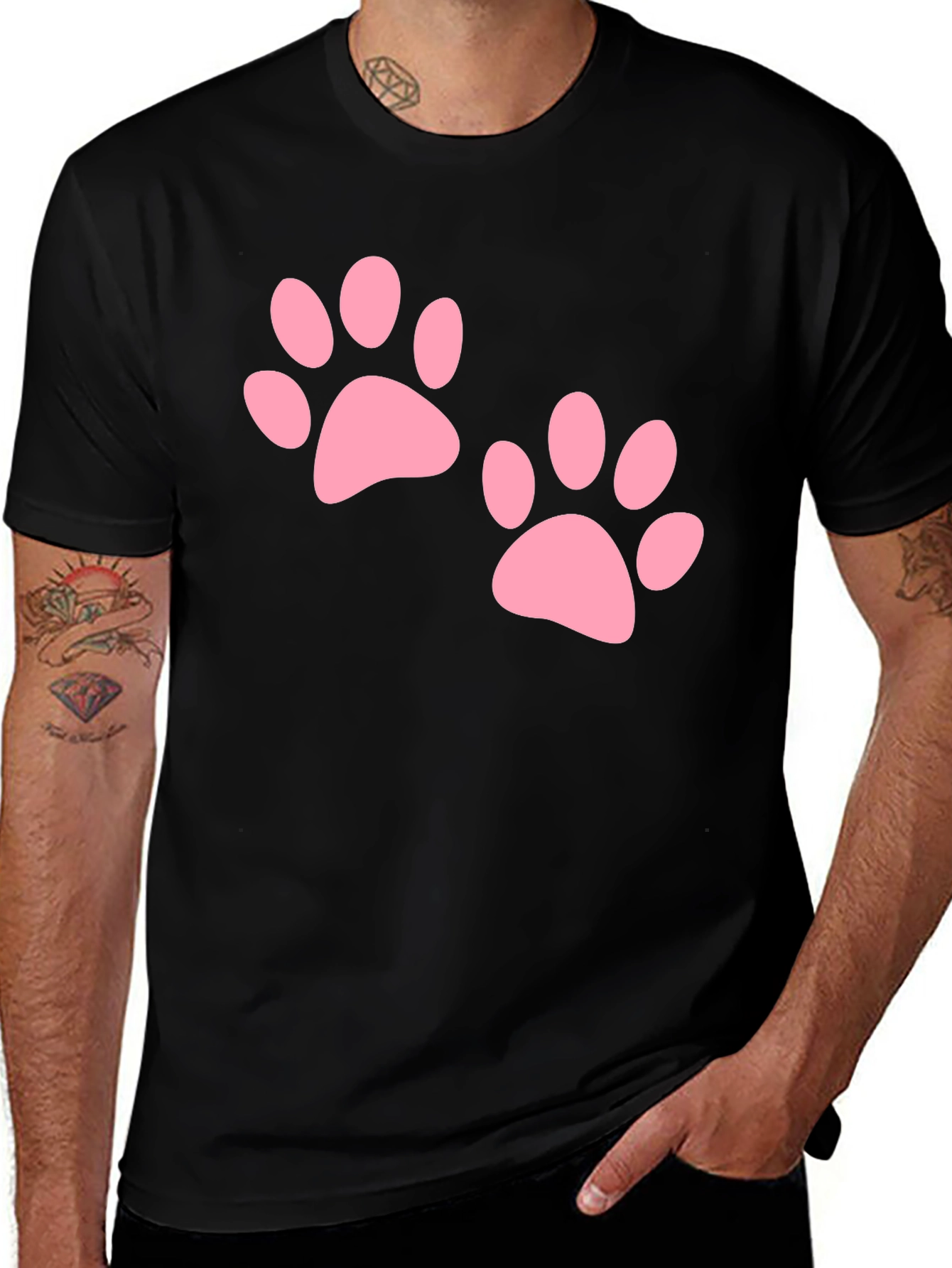 Variant 11 of Black Tee with Pink Paw Prints