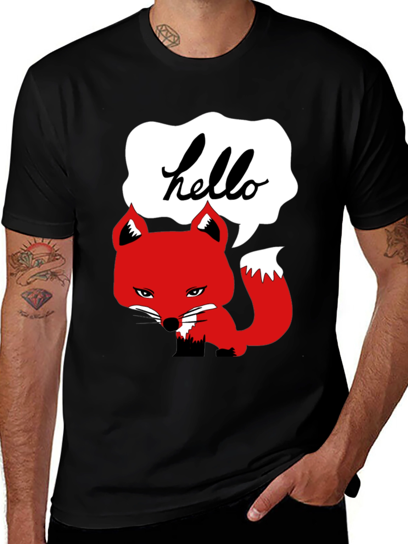 Variant 22 of Hello Fox Graphic T-Shirt - Mens Black Tee
