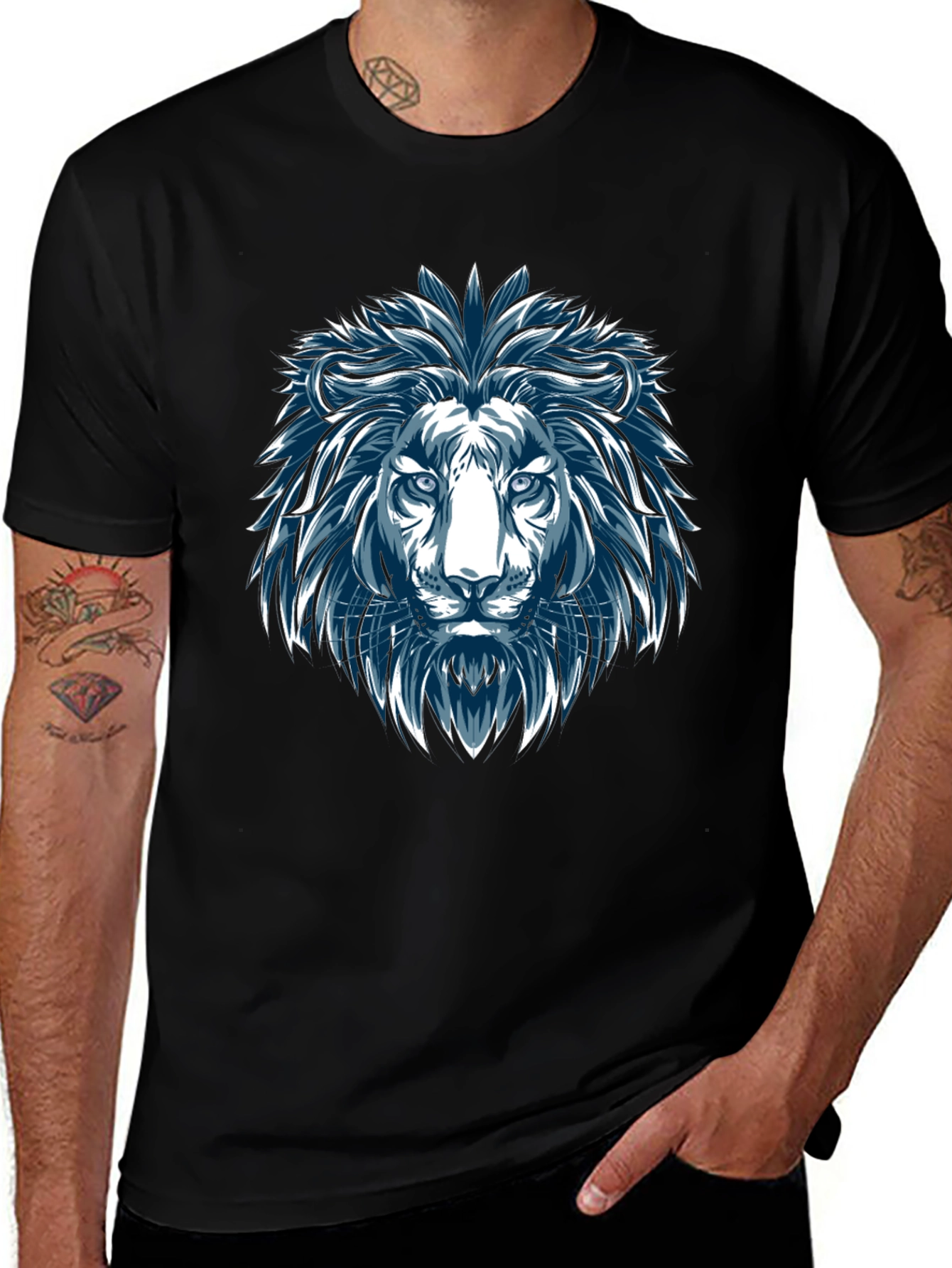 Variant 23 of Lion Graphic Print Black T-Shirt
