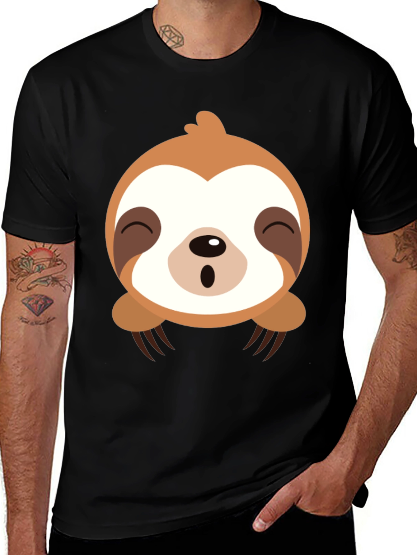 Variant 14 of Cute Sloth Graphic T-Shirt - Black Cotton Tee