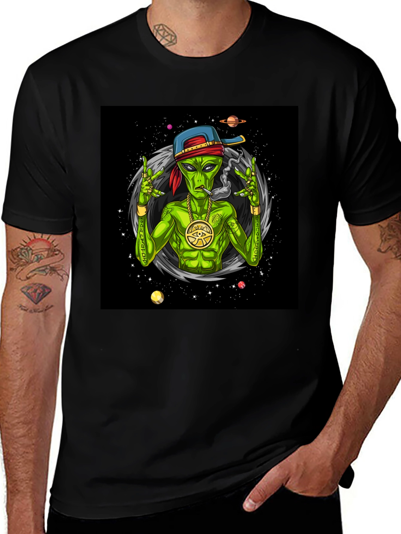 Variant 8 of Gangster Alien Graphic T-Shirt - Black