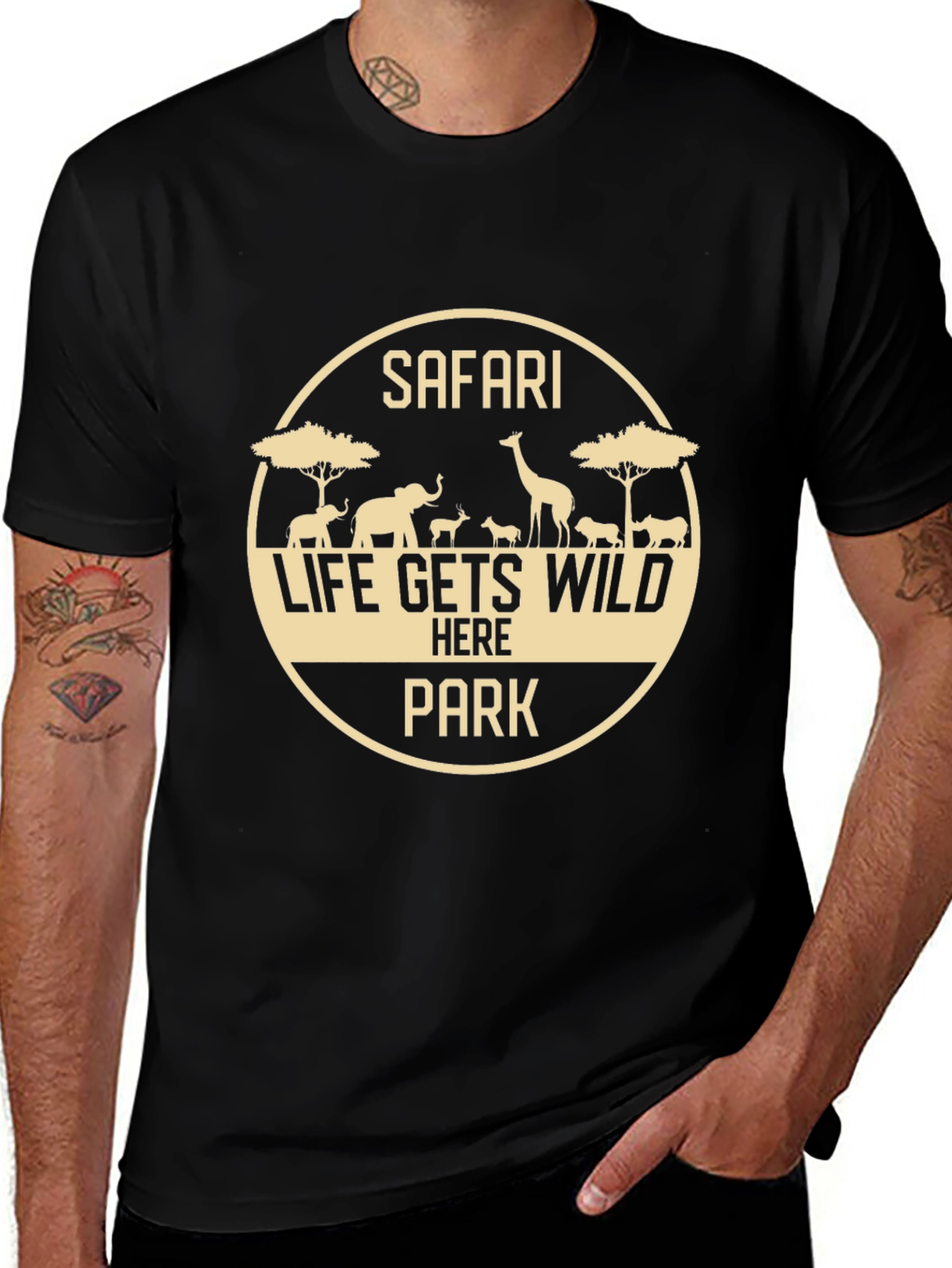 Variant 13 of Safari Life Gets Wild Here Park Black Graphic Tee