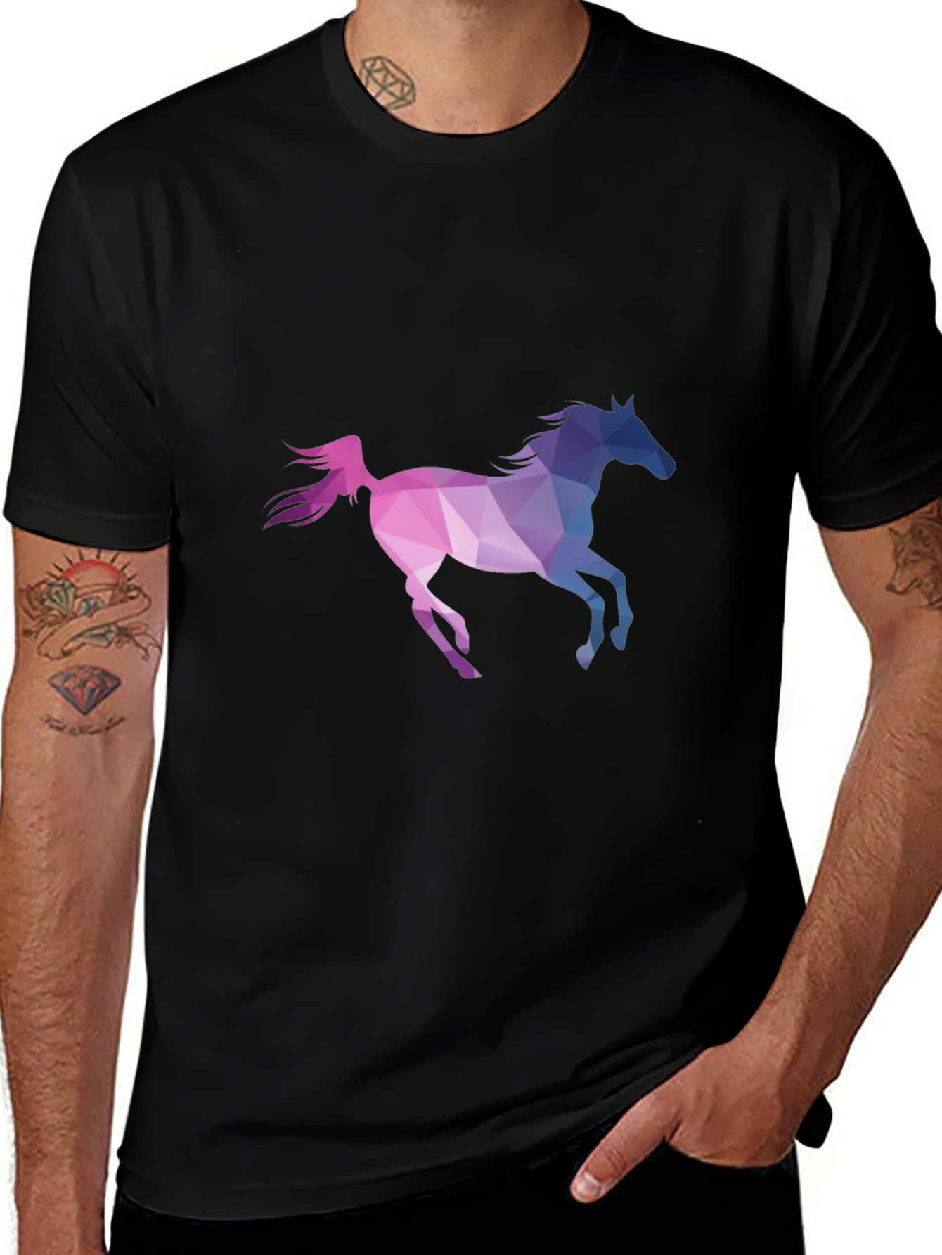 Variant 24 of Geometric Horse Graphic Tee - Stylish Men's Black T-Shirt