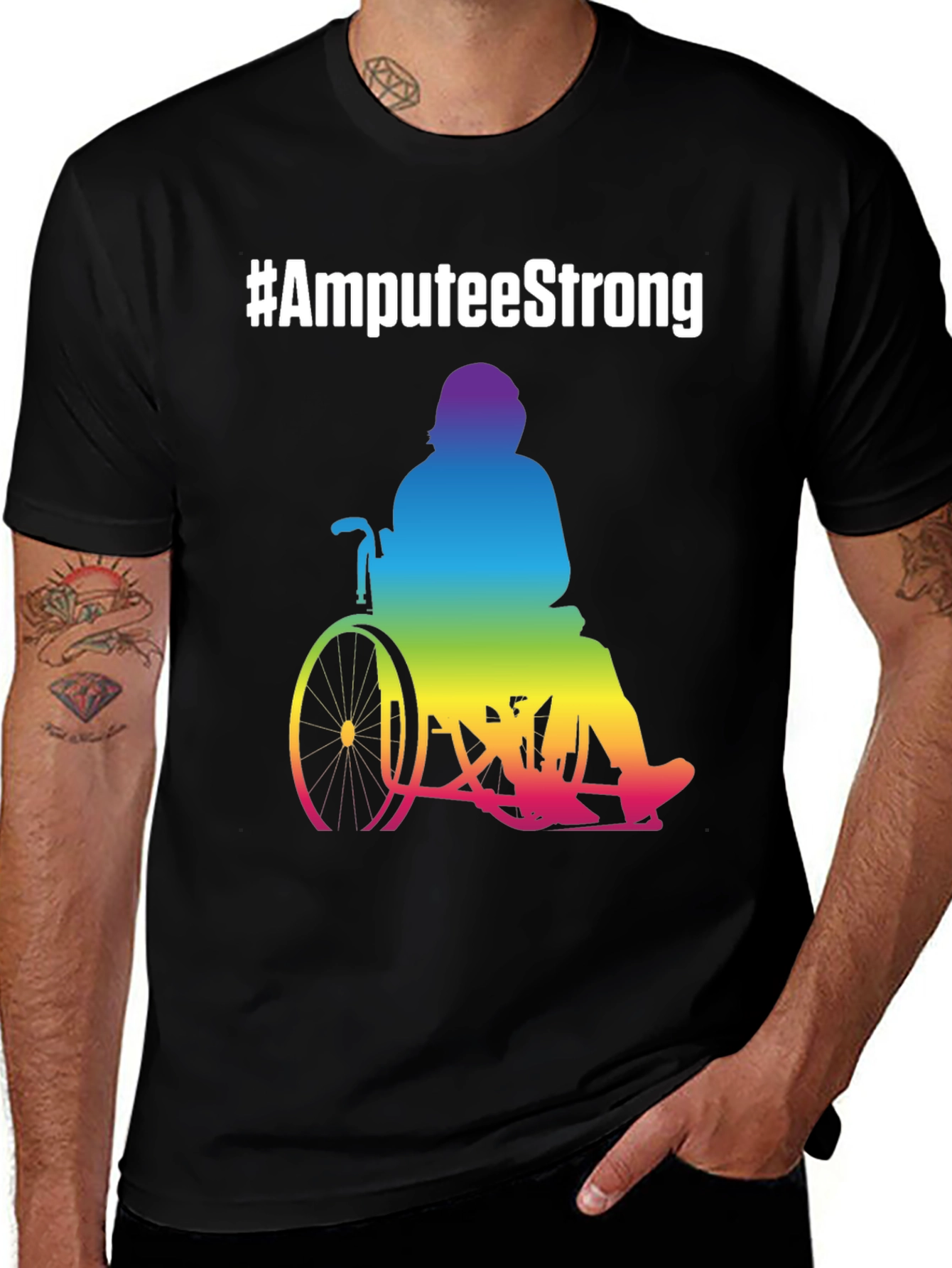 Variant 12 of Amputee Strong Rainbow Wheelchair T-Shirt
