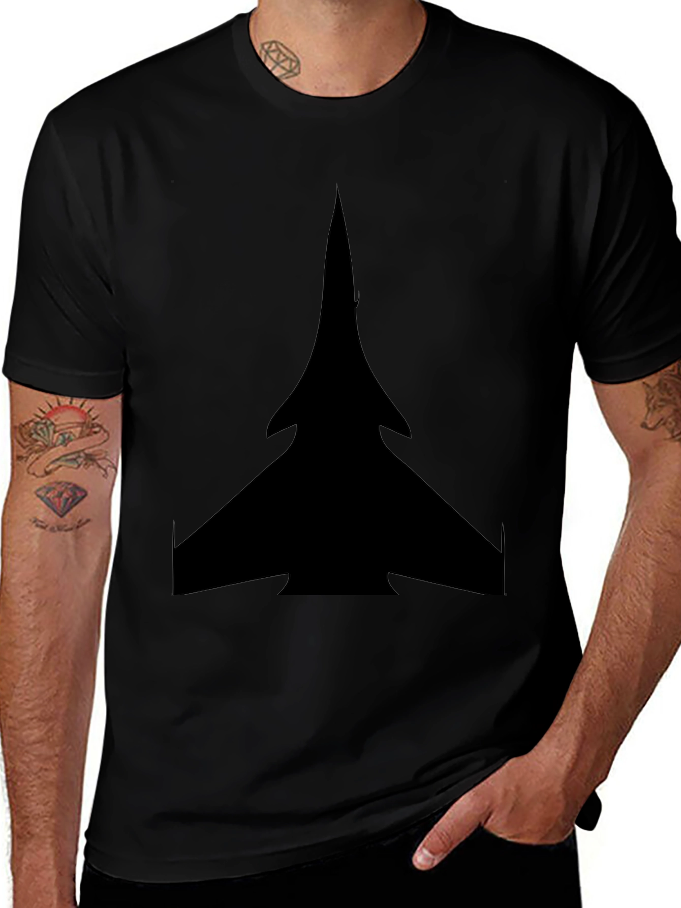Black Stealth Jet Graphic Tee - Black Cotton T-Shirt main image