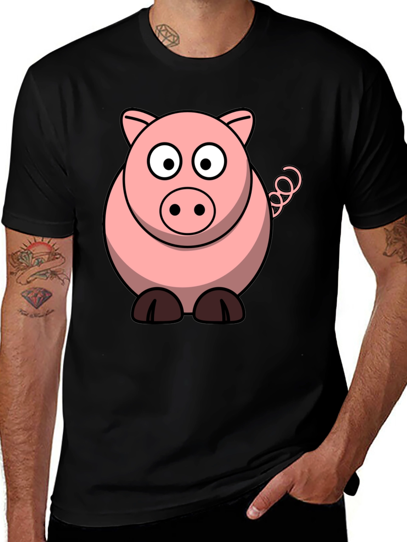 Variant 27 of Funny Pig Graphic Black T-Shirt - Cute Cartoon Piggy Design