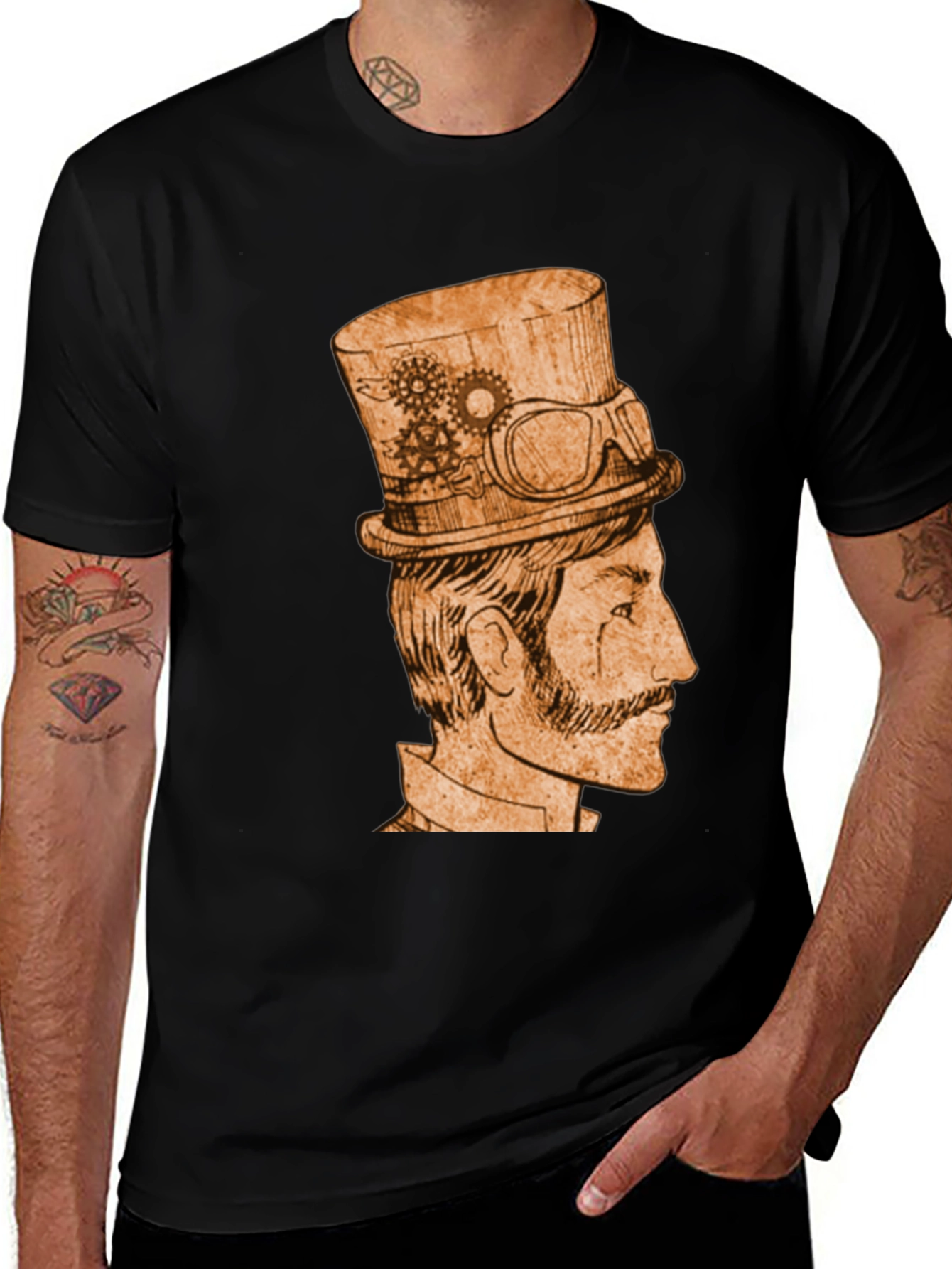 Variant 30 of Steampunk Gentleman Graphic Tee - Black Cotton