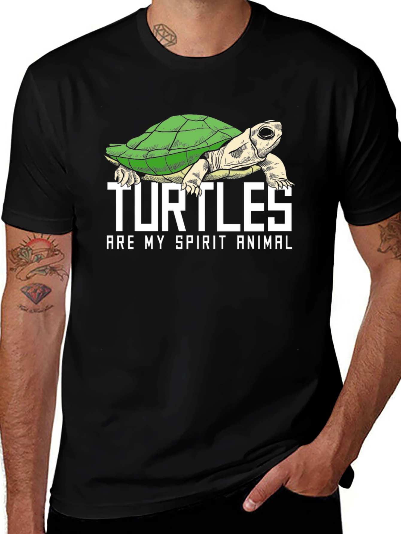Variant 11 of Turtle Spirit Animal Graphic Tee - Black Cotton Blend
