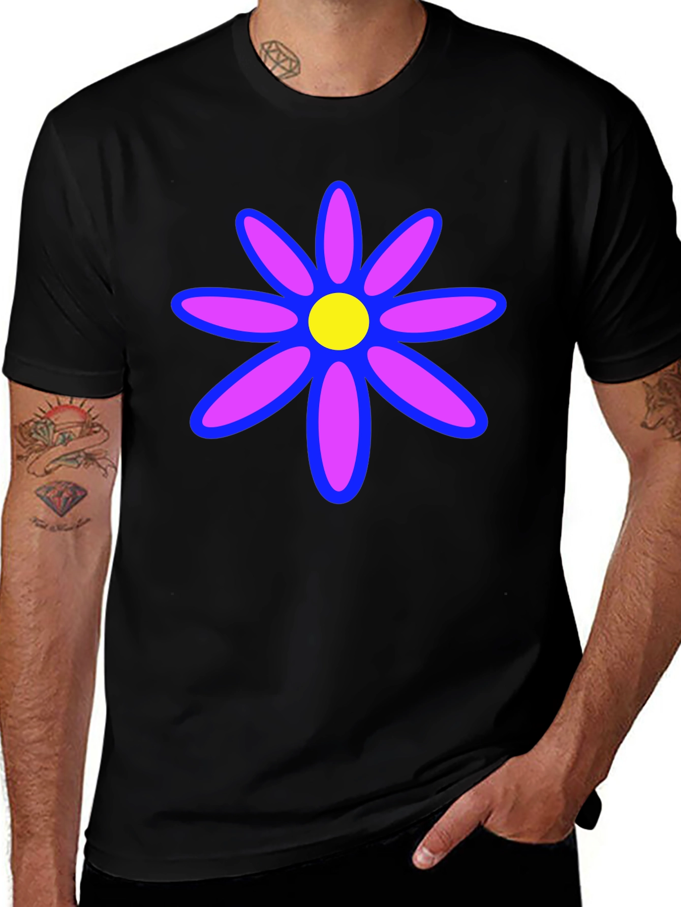 Variant 5 of Retro Flower Graphic Tee - Classic Black T-Shirt
