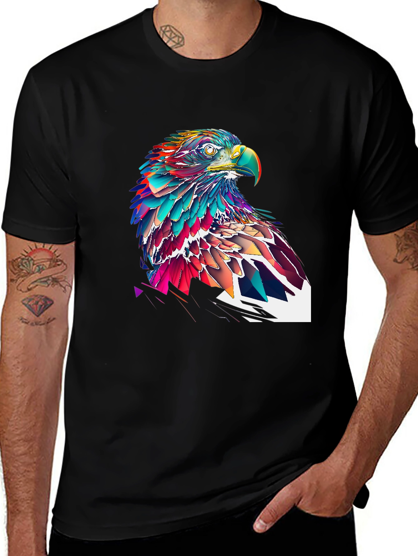 Variant 4 of Colorful Eagle Graphic Print Black T-Shirt