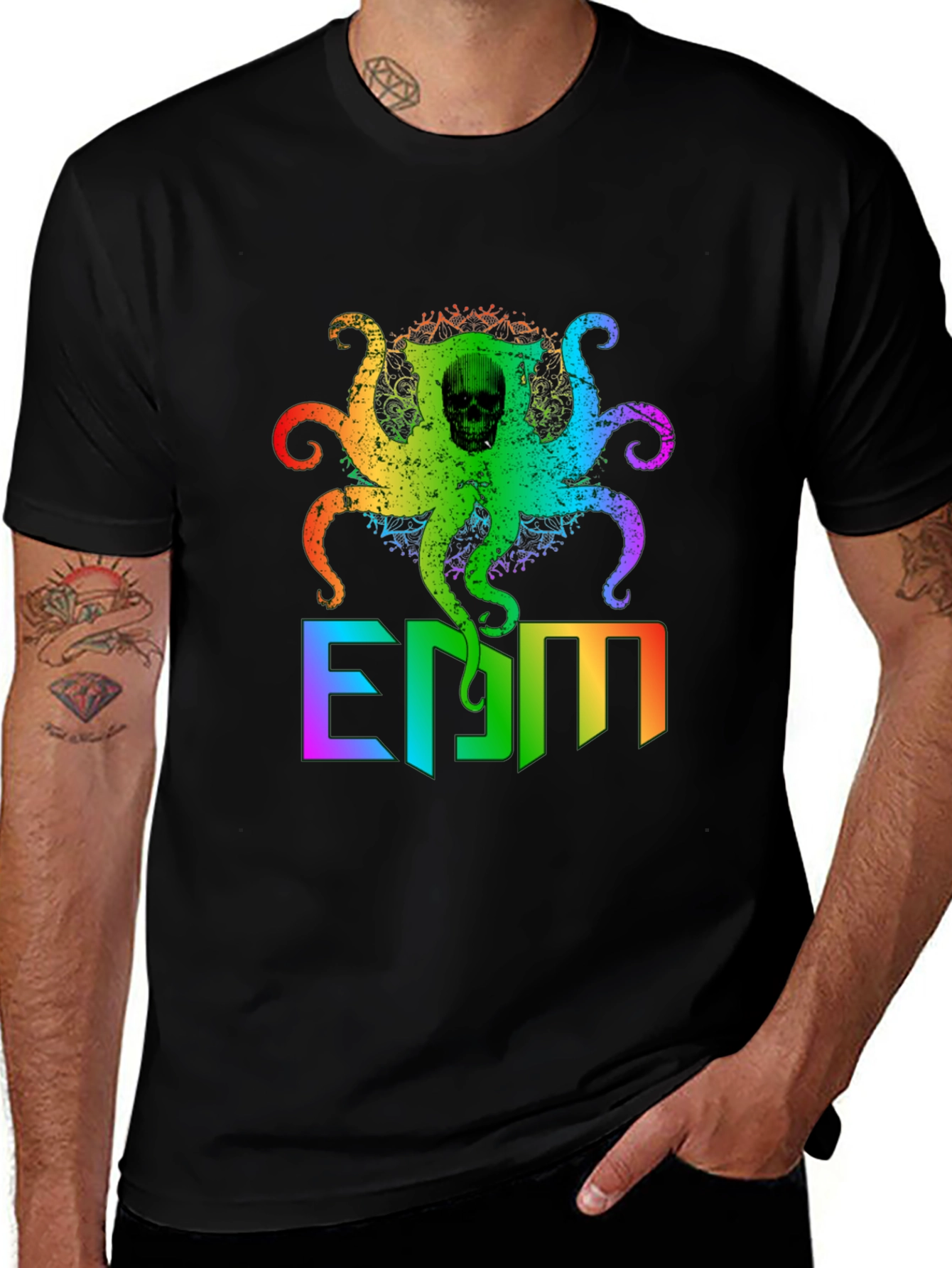 Variant 23 of EDM Octopus Skull Rainbow Graphic T-Shirt