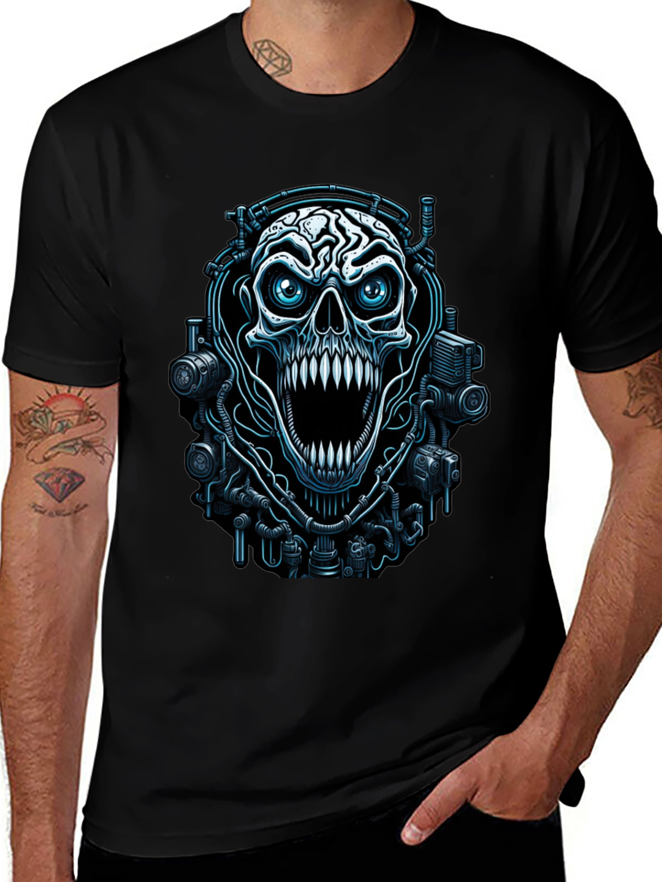 Variant 29 of Cyber Skull Graphic Black T-Shirt