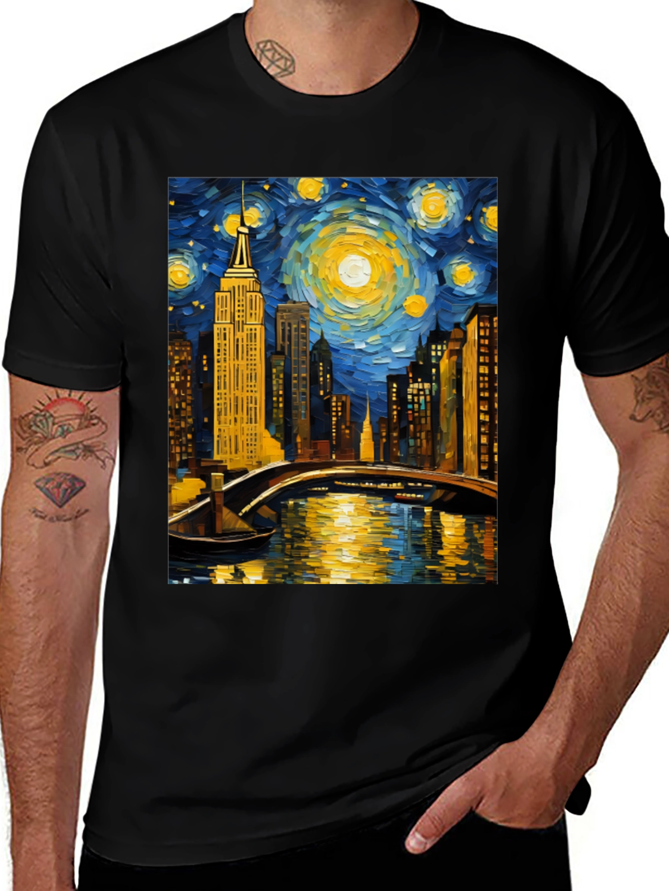 Variant 7 of Starry Night Cityscape Tee - Artistic Graphic T-Shirt