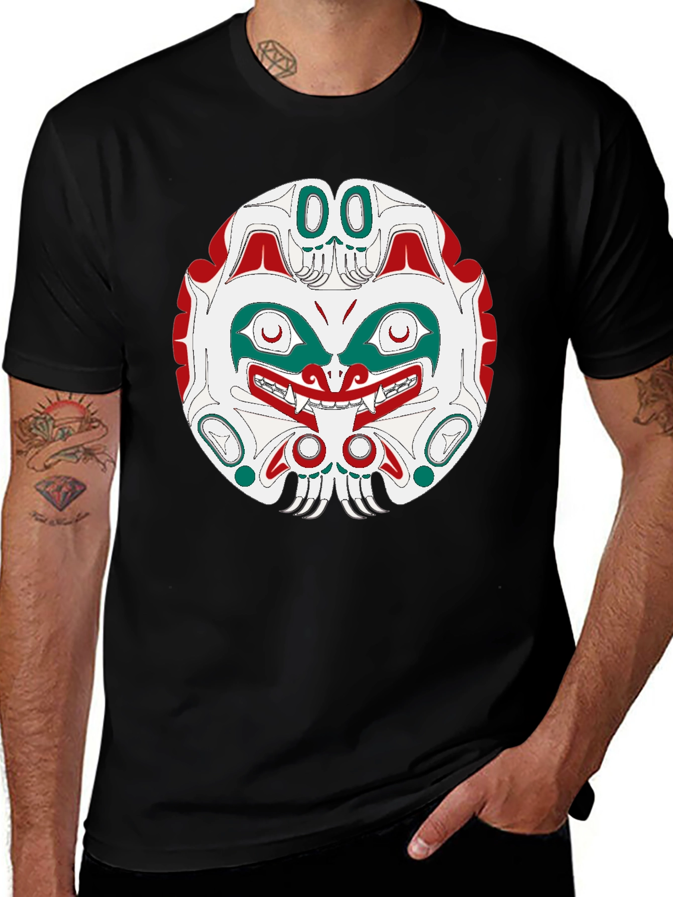 Variant 3 of Tribal Mask Graphic Tee - Black