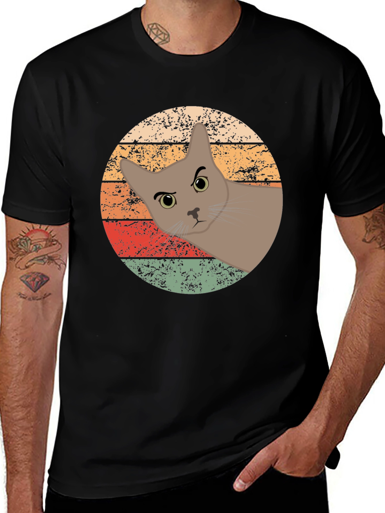 Variant 21 of Retro Cat Graphic Tee - Unisex Black T-Shirt