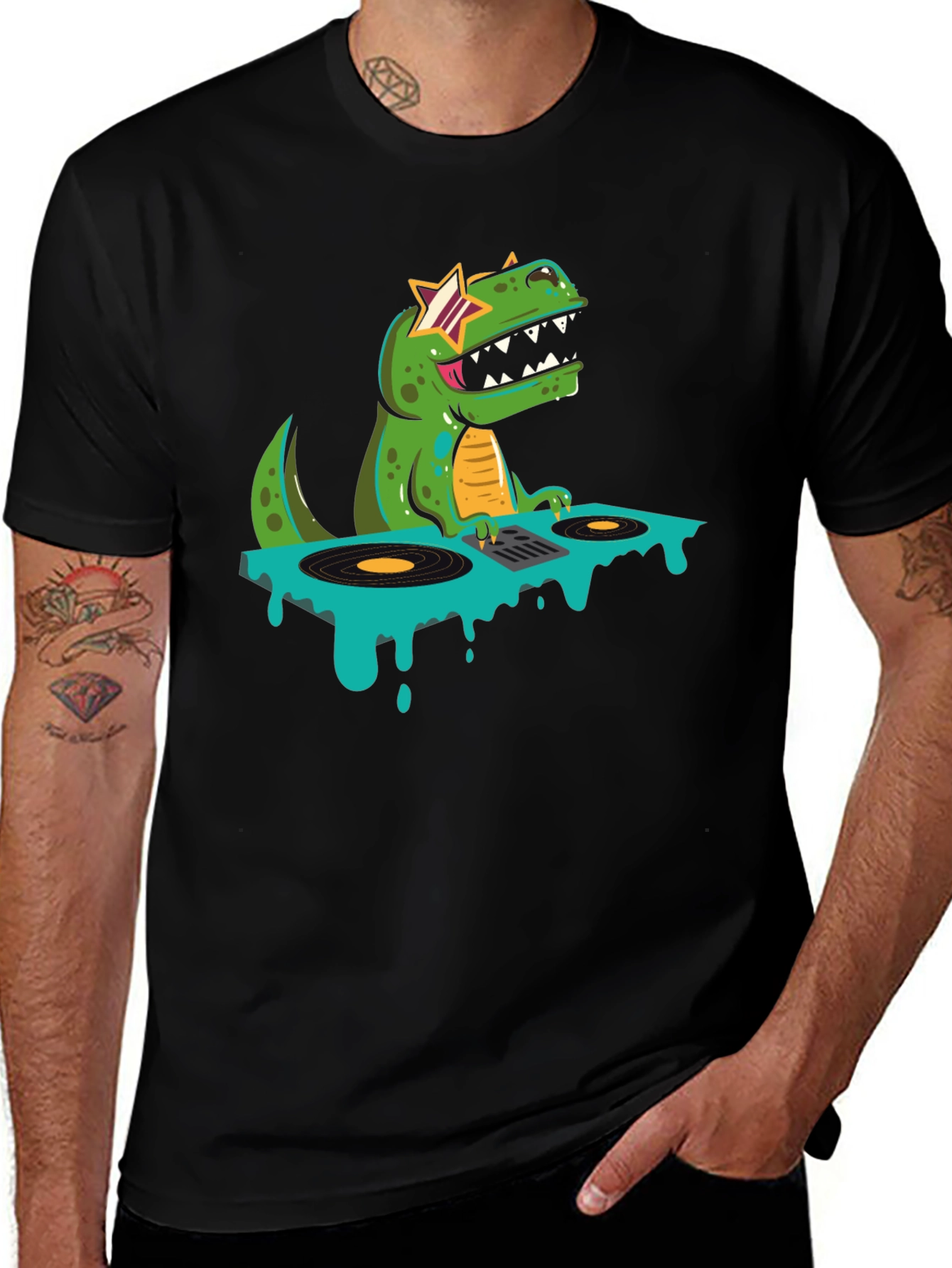 Variant 21 of DJ Dino T-Shirt - Cool Jurassic Party Tee