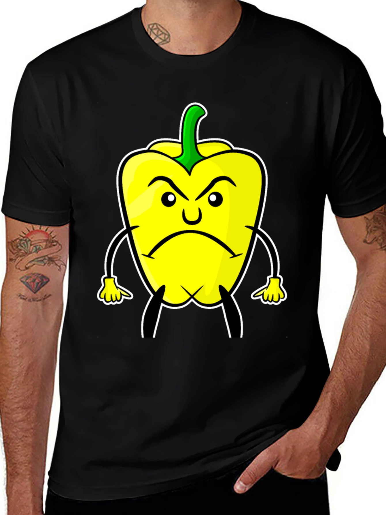 Angry Pepper Cartoon T-Shirt - Black