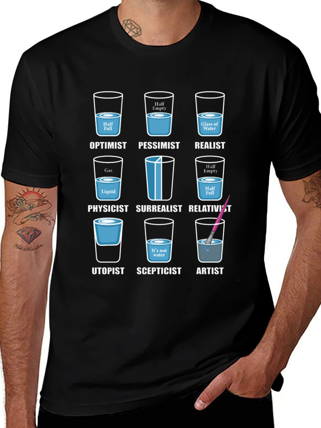 Variant 15 of Optimist Pessimist Realist Funny Graphic Tee