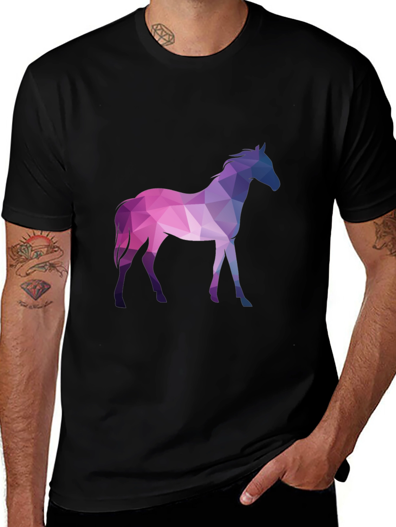 Variant 4 of Geometric Horse Graphic Tee - Stylish Men's Black T-Shirt