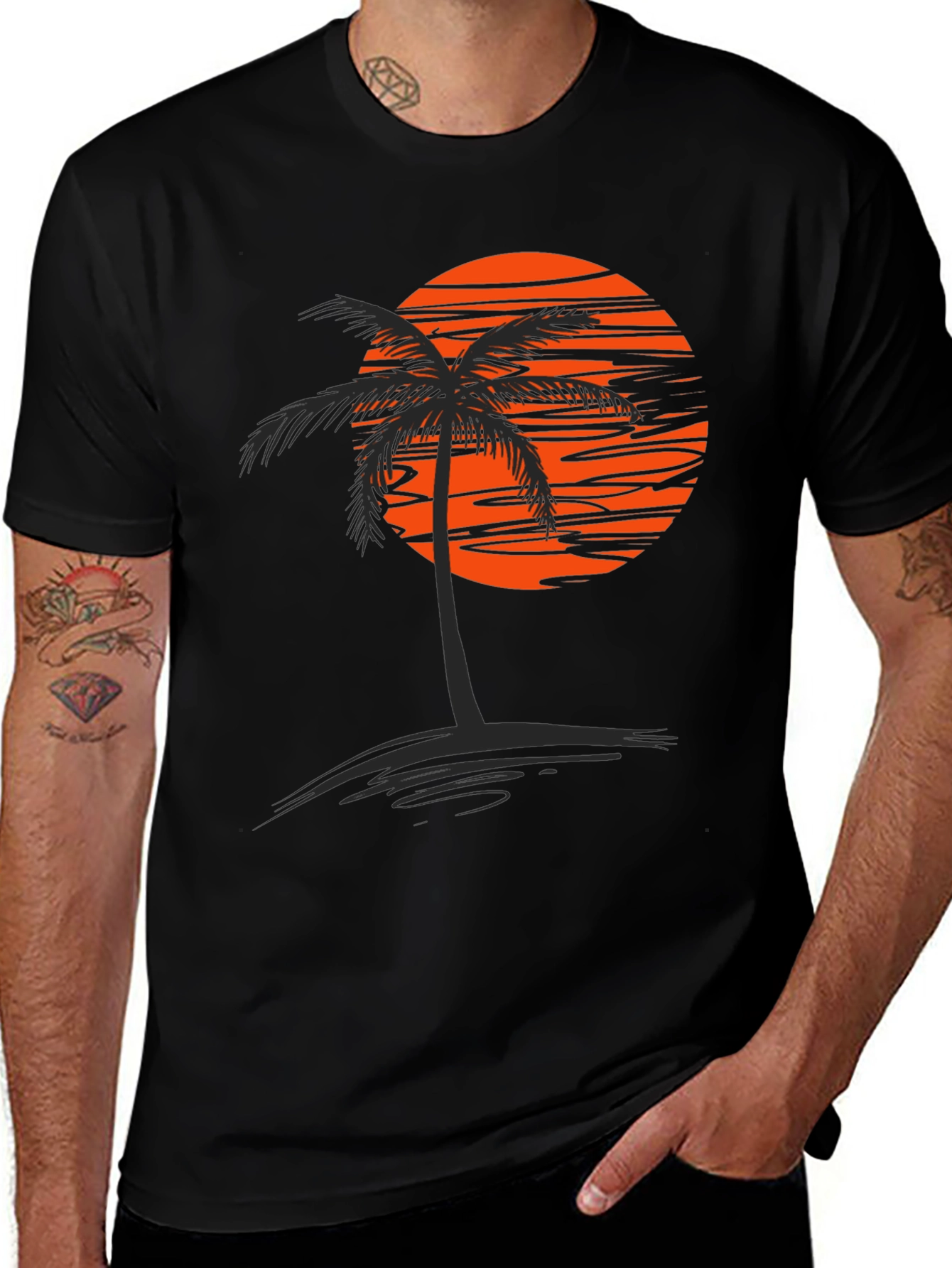 Variant 22 of Sunset Palm Tee - Tropical Black Graphic T-Shirt
