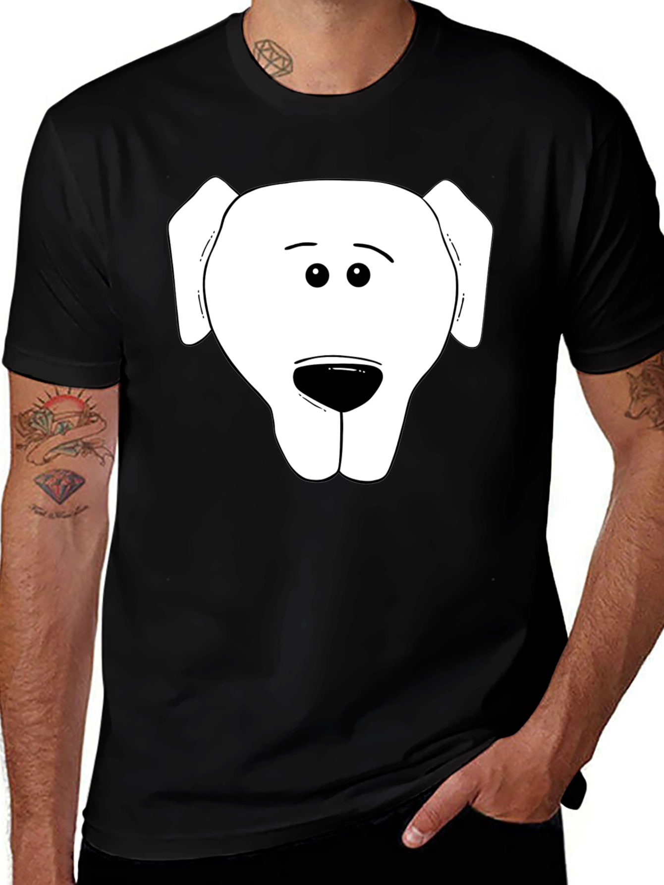 Variant 16 of Dog Face Graphic Tee - Black Casual T-Shirt