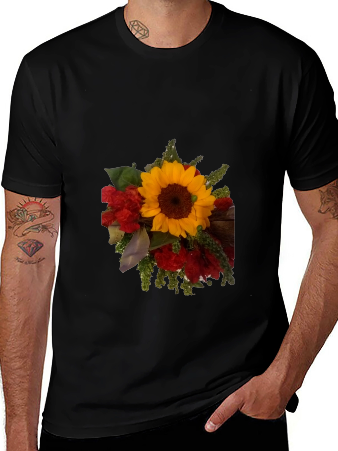 Variant 22 of Sunflower Bouquet Graphic Tee - Black Casual Shirt