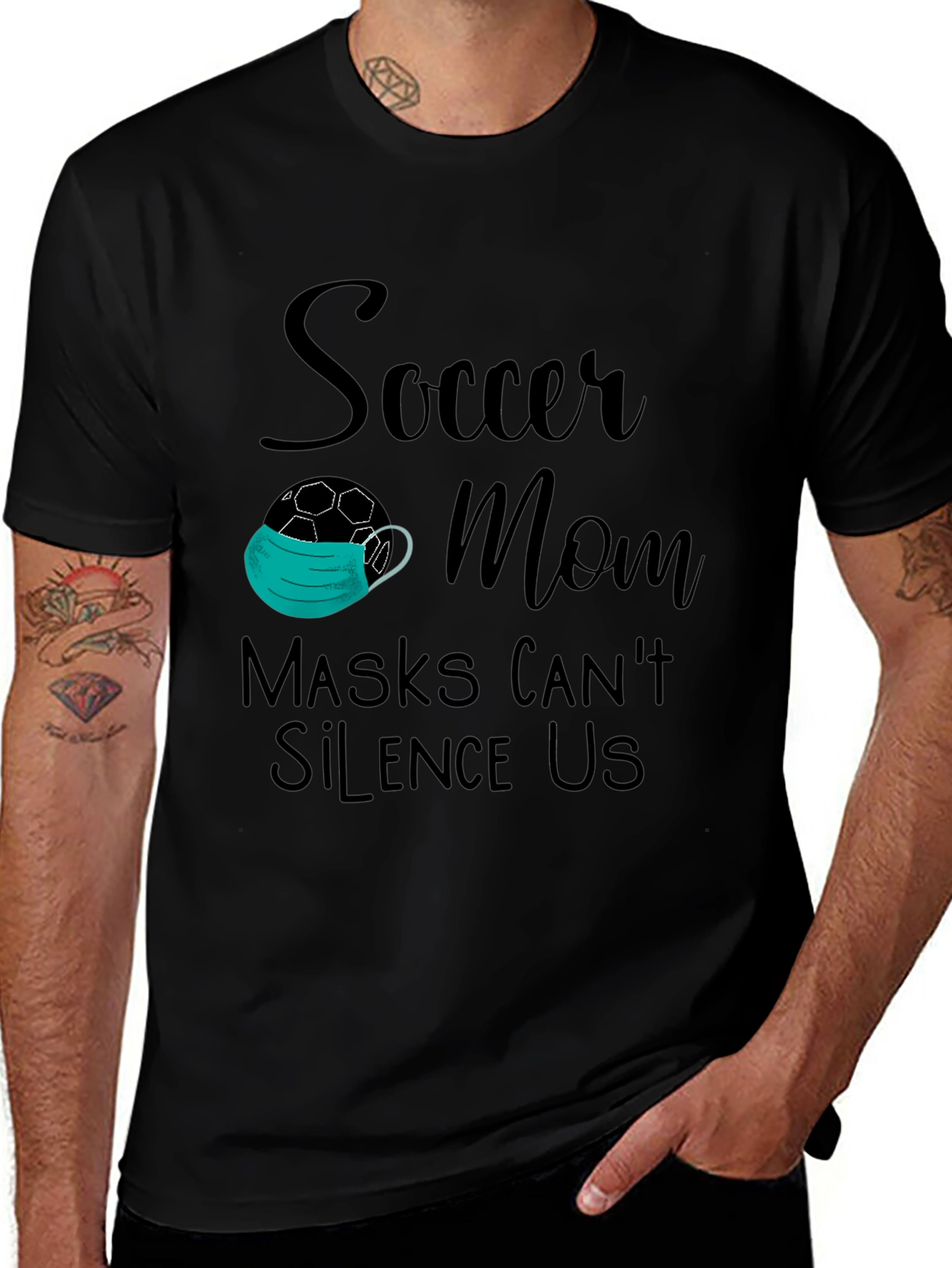 Variant 6 of Soccer Mom Masks Can't Silence Us T-Shirt