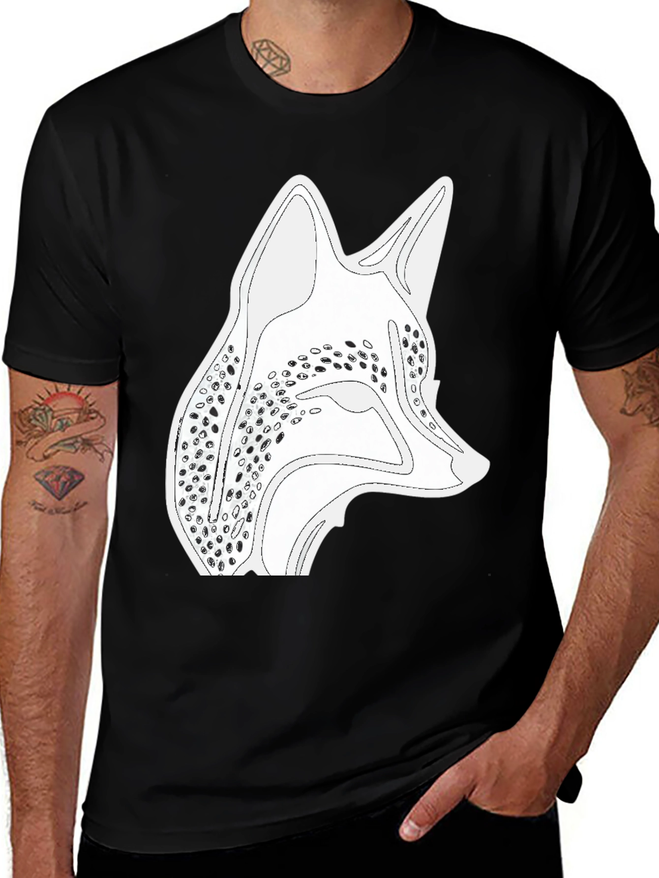 Black Black T-Shirt with Fox Graphic Print main image