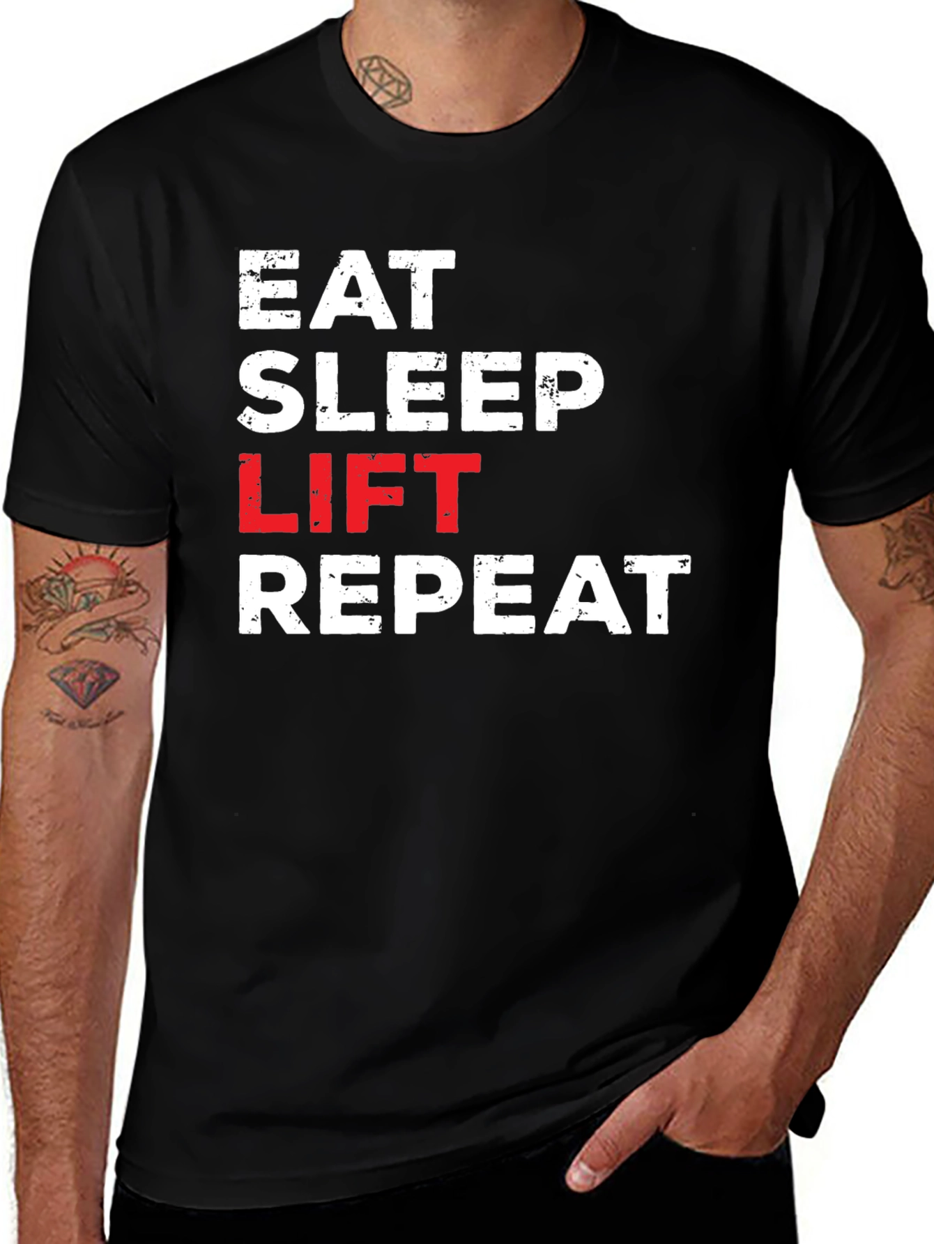 Variant 30 of Eat Sleep Lift Repeat Black T-Shirt - Gym Workout Apparel