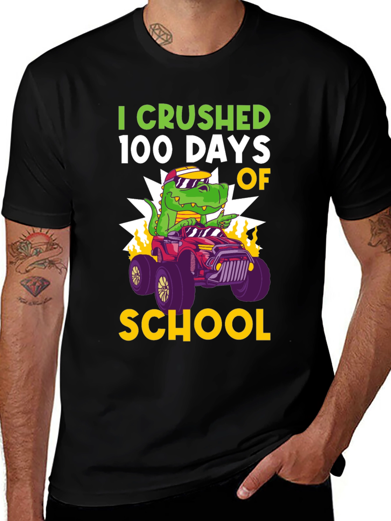 I Crushed 100 Days of School T-Shirt Dinosaur Monster Truck Tee