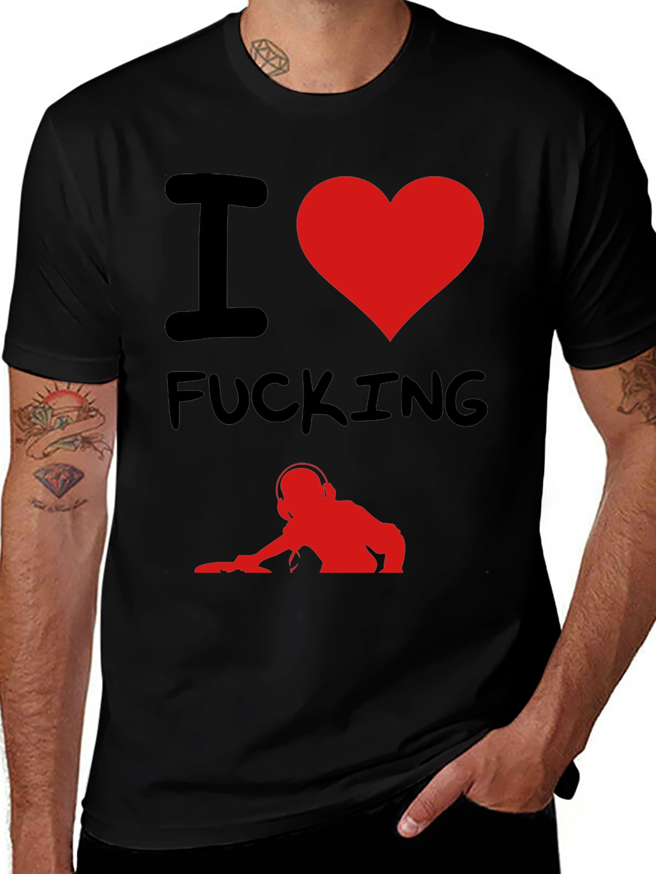 Variant 11 of I Heart DJing Graphic T-Shirt - Black, Crew Neck