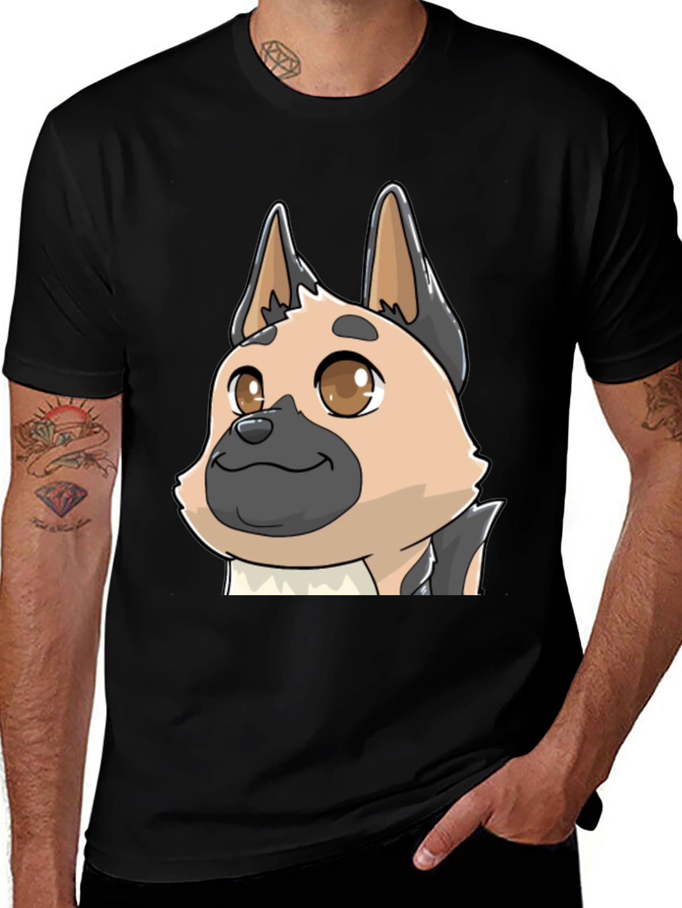 Variant 4 of Cartoon Dog Graphic Tee - Black Cotton T-Shirt