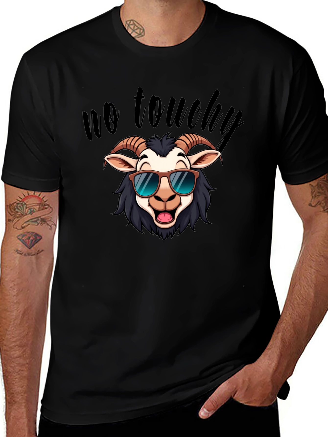 Variant 25 of Cool Goat Graphic Tee - No Touchy Funny Shirt