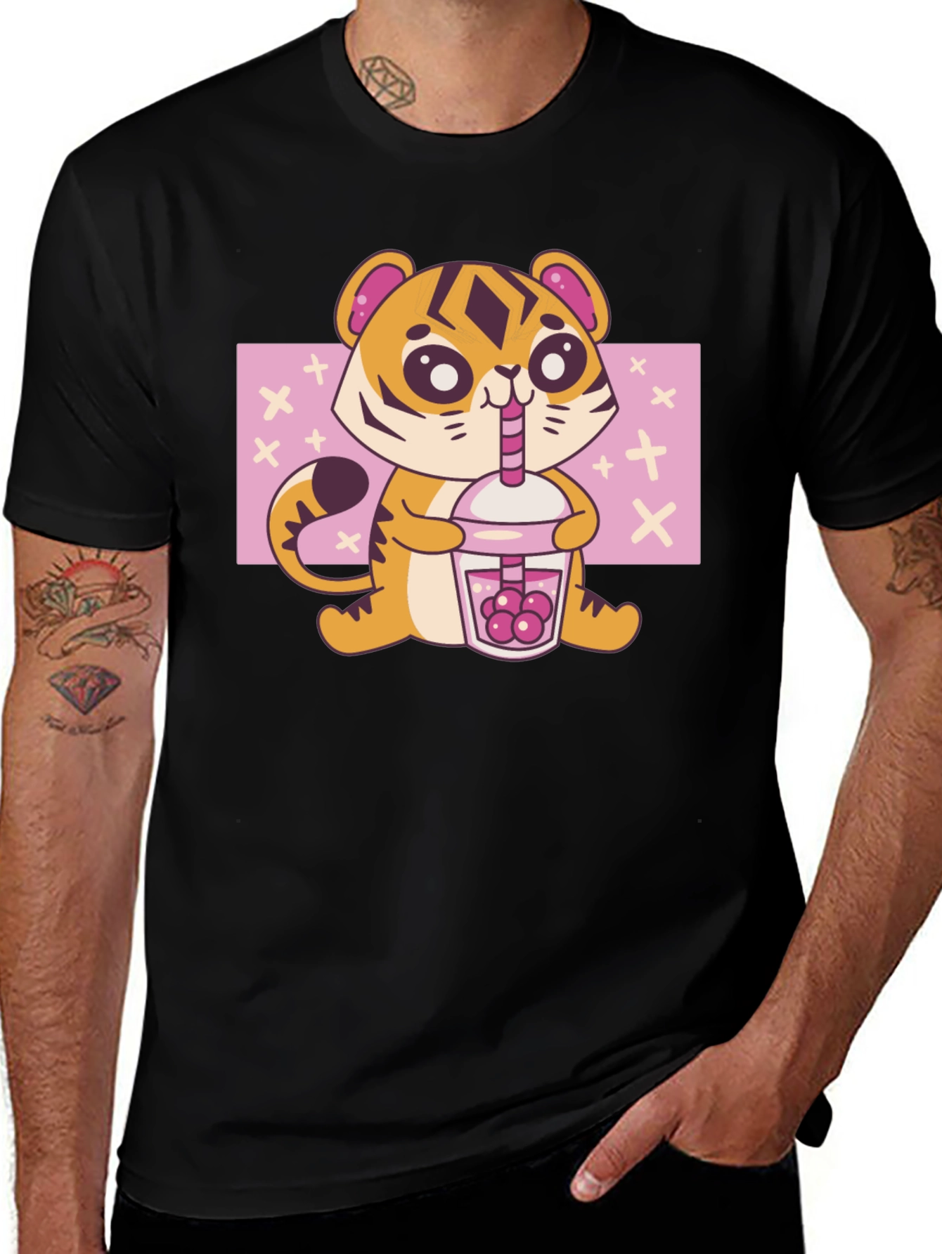 Variant 5 of Cute Tiger Bubble Tea Black T-Shirt