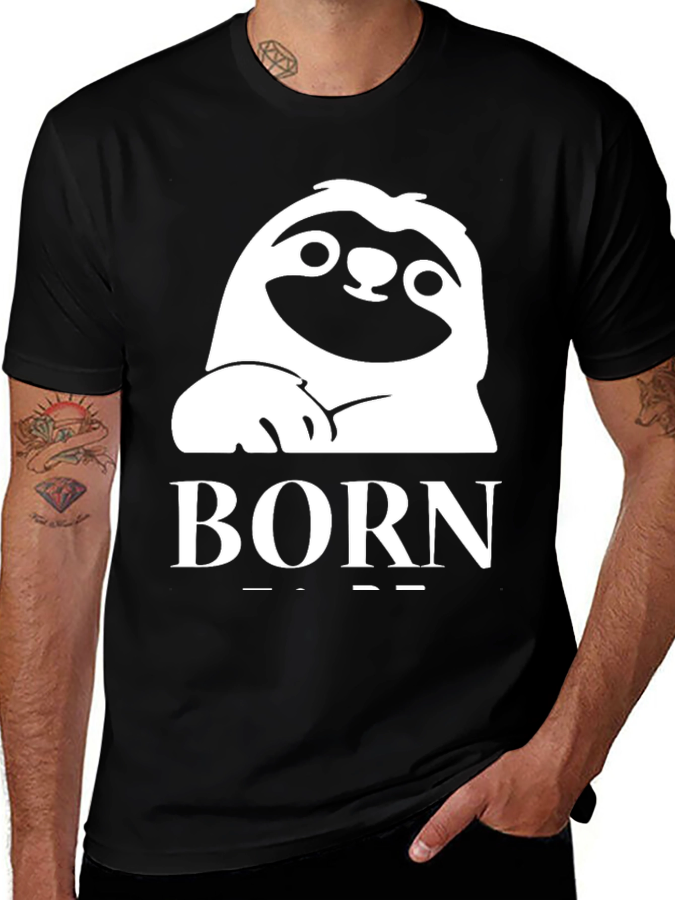 Variant 19 of Born to be Lazy Sloth Graphic Tee - Black