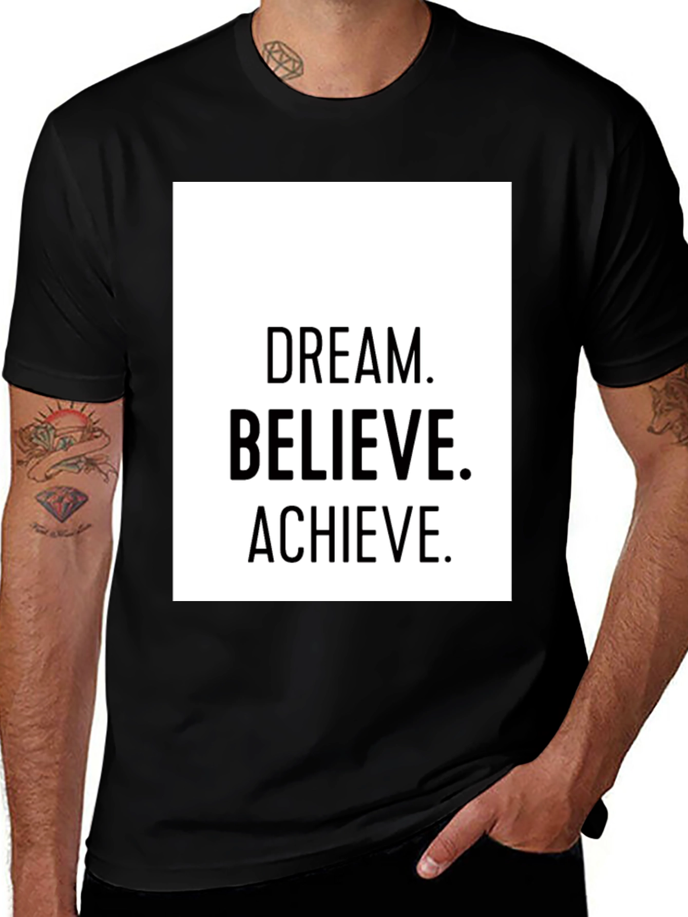 Variant 2 of Dream Believe Achieve Black Graphic Tee