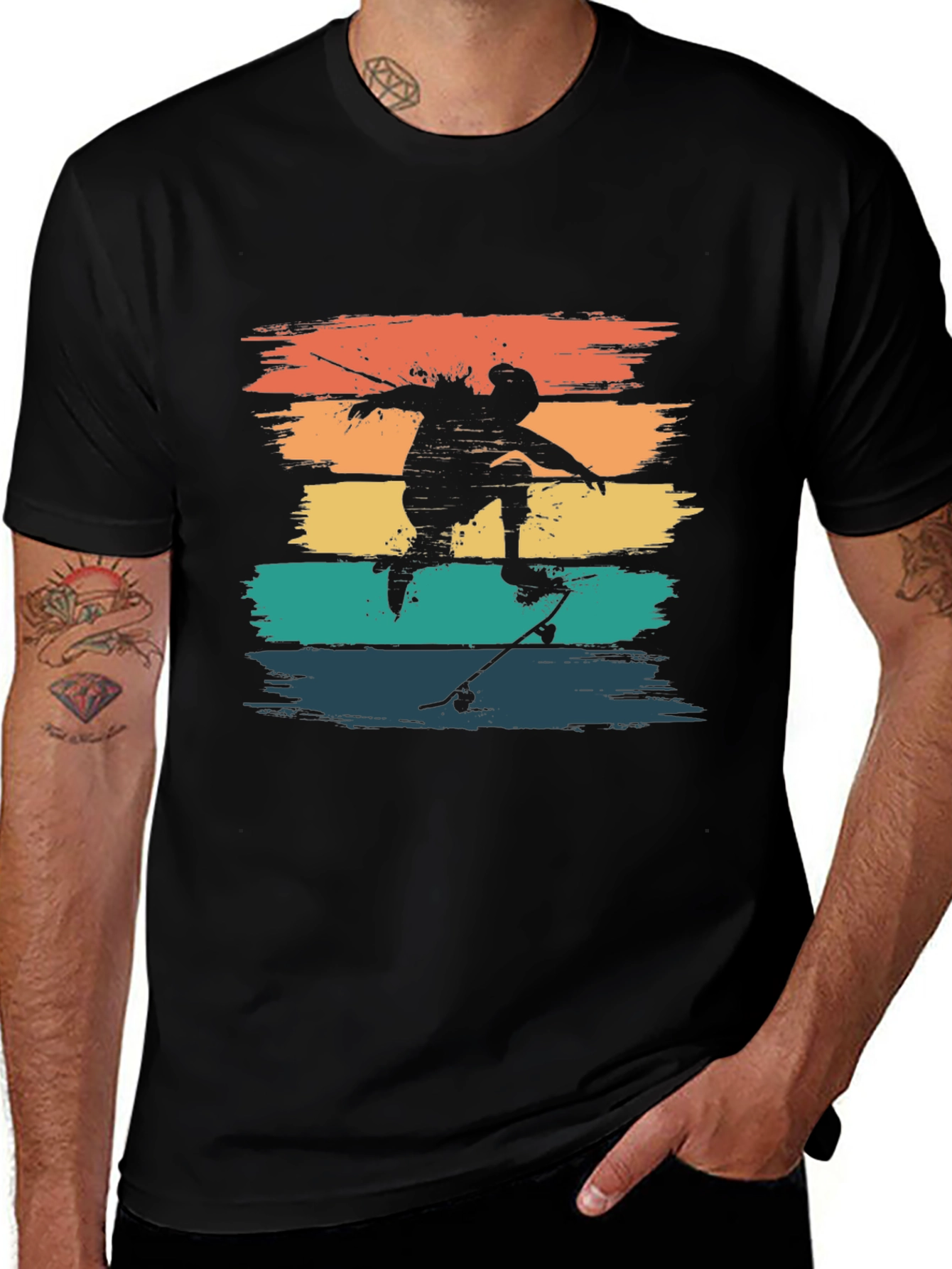 Black Retro Skateboarder Tee - Vintage Style T-Shirt main image