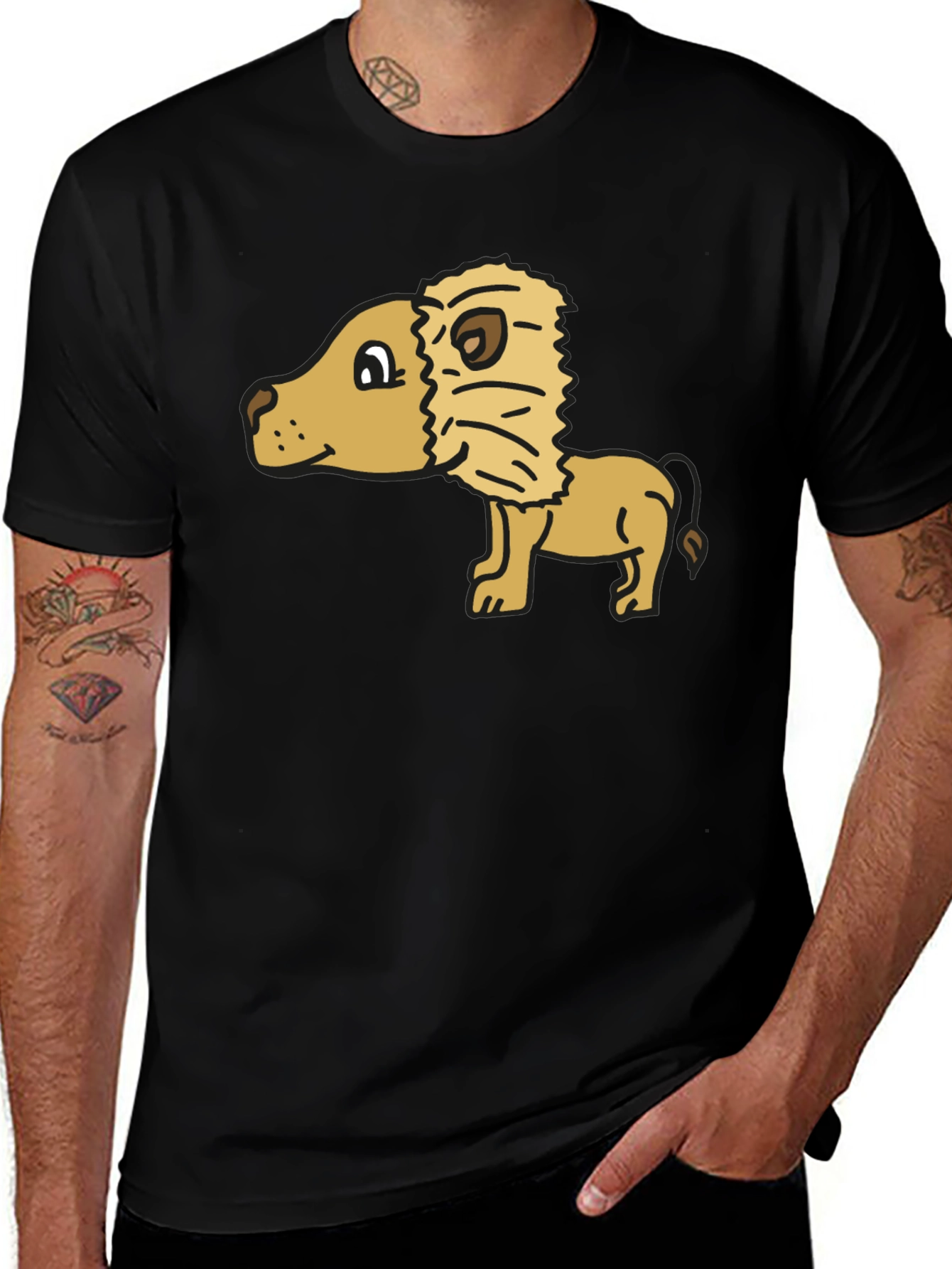 Variant 26 of Cartoon Lion Graphic Tee - Black Cotton Casual Shirt