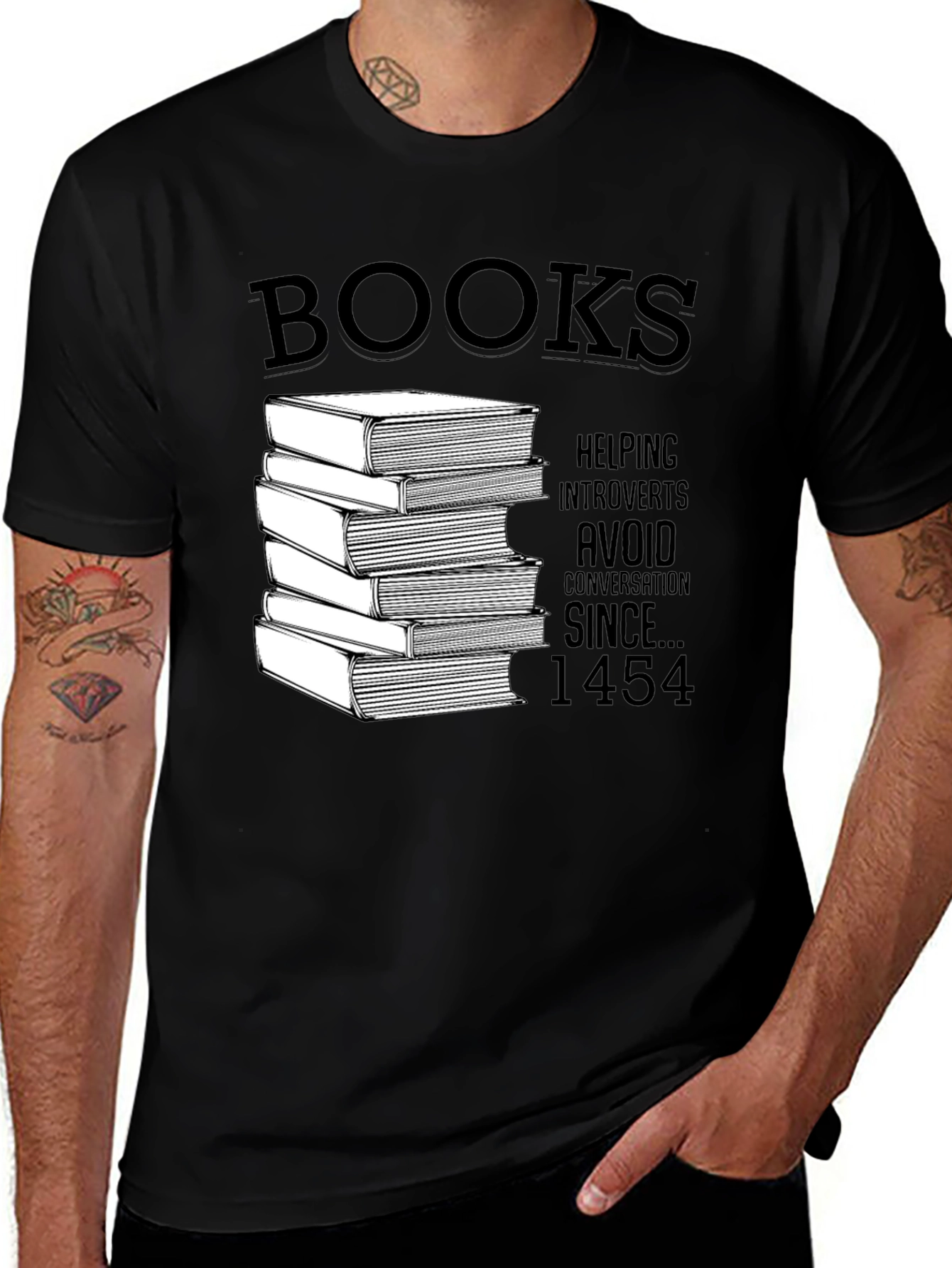 Variant 30 of Introvert Books T-Shirt - Avoid Conversation Since 1454