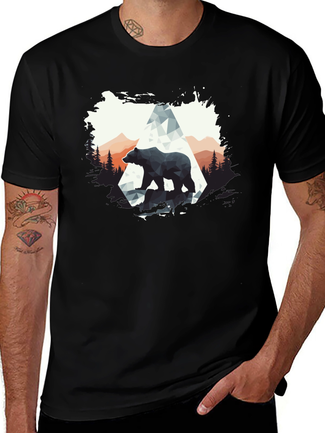 Variant 13 of Geometric Bear Graphic Tee - Black