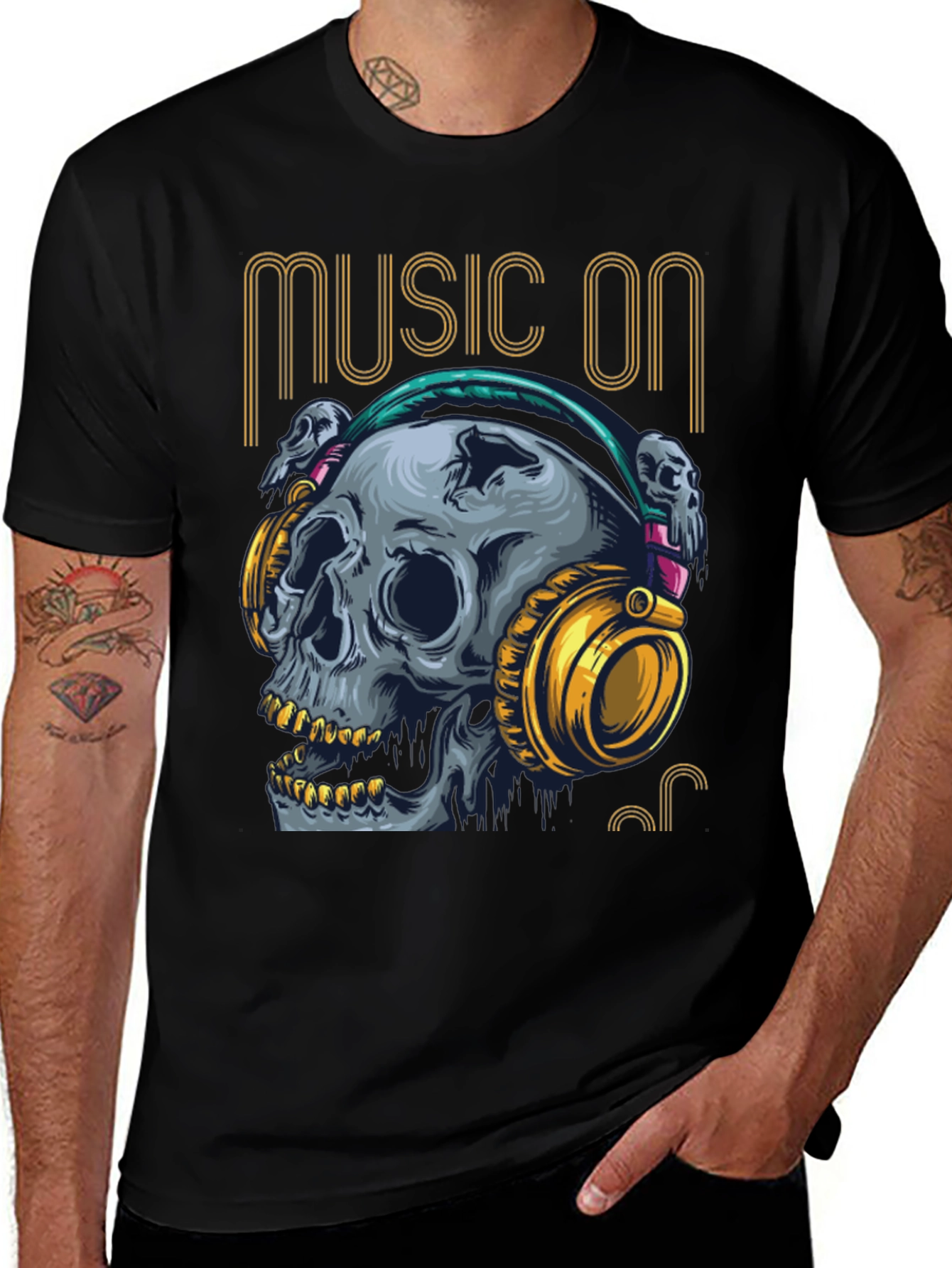 Music On Skull Graphic Print T-Shirt